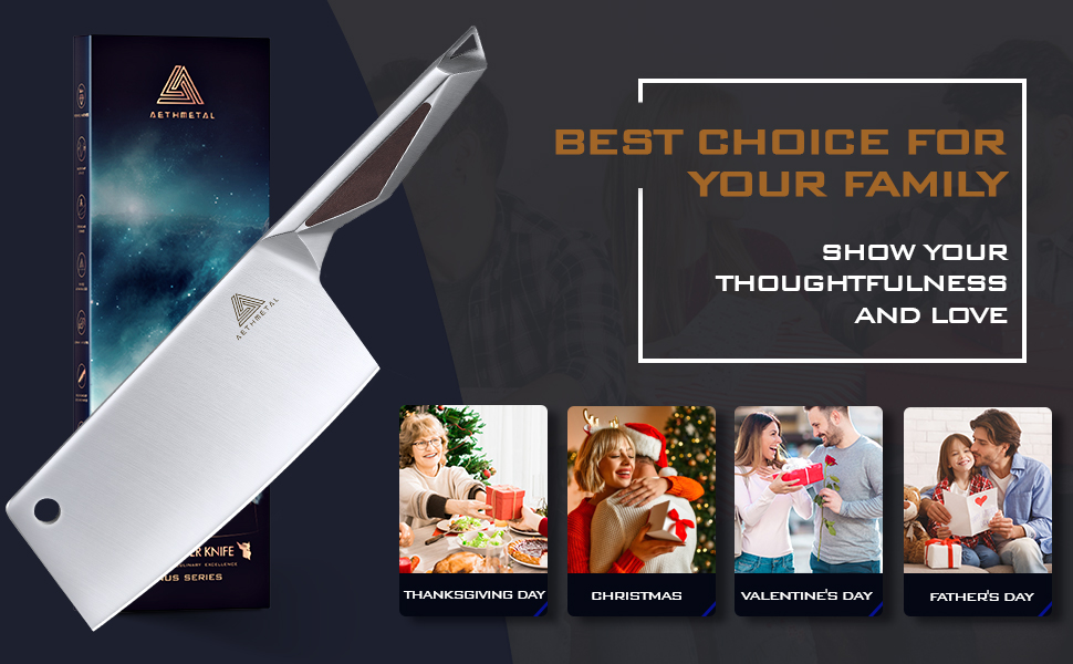 thumbnail video image 2 of AETHMETAL 7" Meat Cleaver Knife, Carbon Stainless Steel Butcher Knife, Chopping Knife, 2 of 8