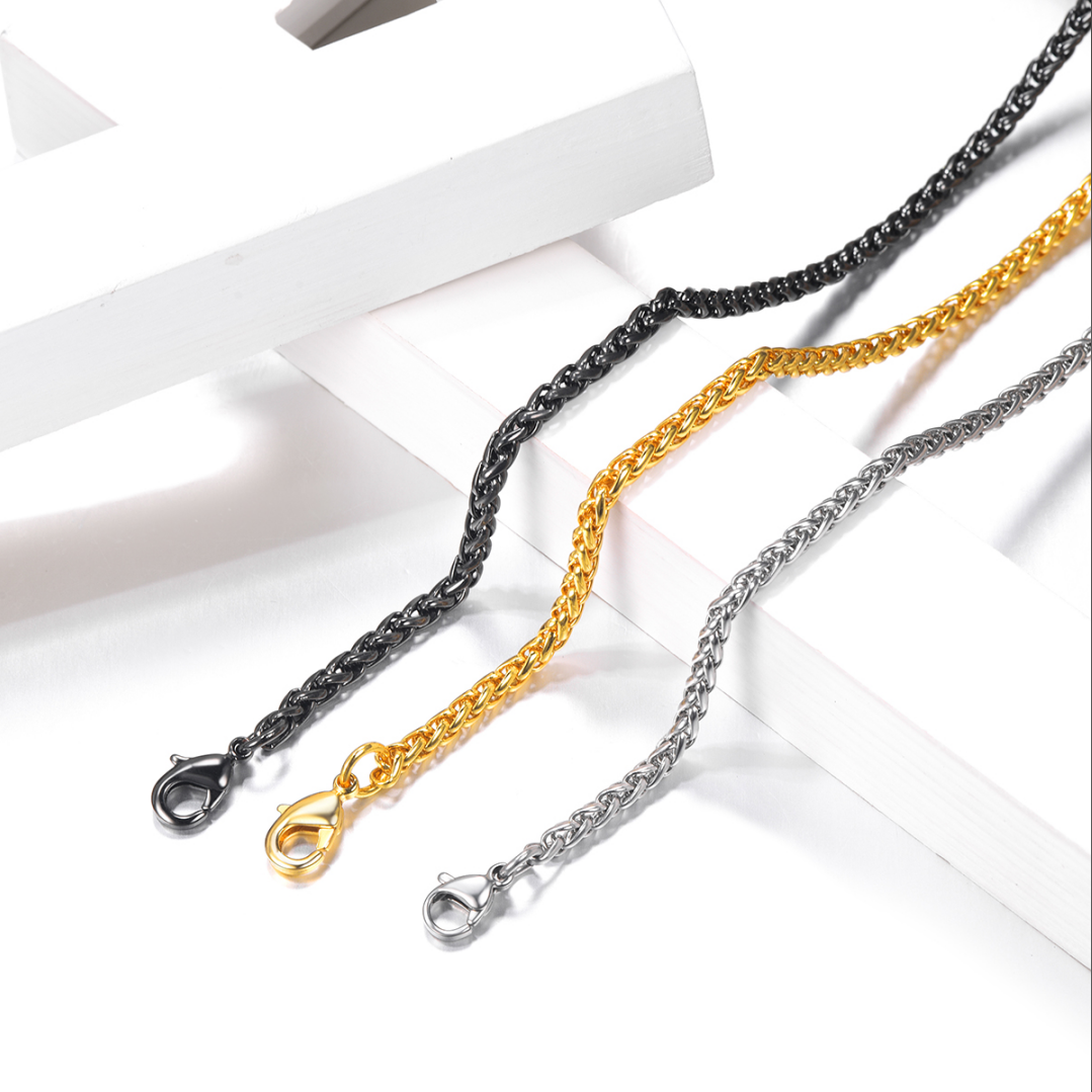 thumbnail video image 2 of FOCALOOK Wheat Chain Necklace for Men Replacement Chain for Pendant Charm 316L Stainless Steel 3mm 18 Inch with Jewelry Gift Box for Dad Father's Day, 2 of 11