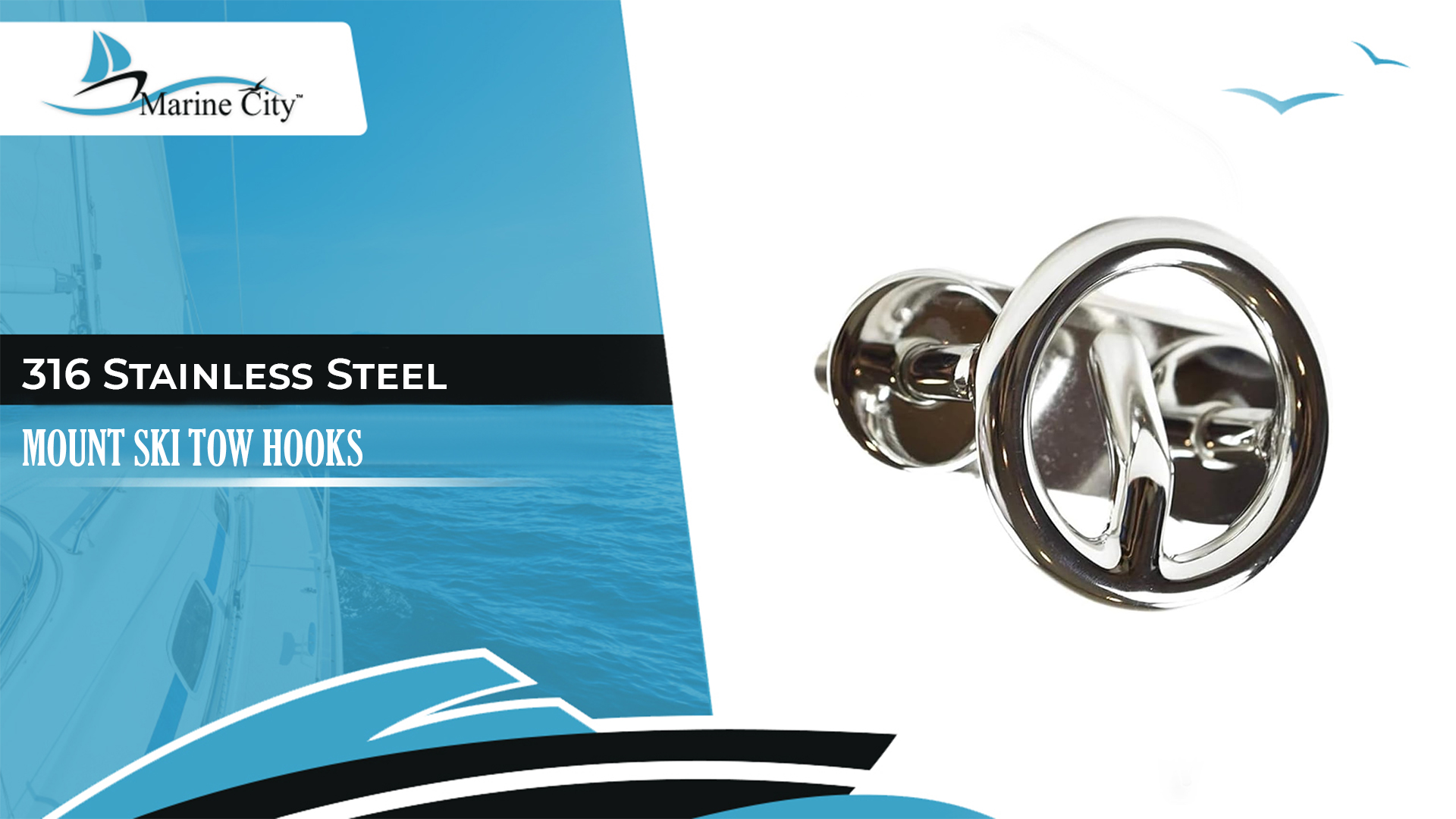 thumbnail video image 2 of MARINE CITY Mount Ski Tow Hooks  316 Stainless Steel, Mirror-Polished Finish, Corrosion-Resistant  2-1/2 Inch Ring Diameter, for Boats, Marines, Yachts, Hardware Accessories Pack of 4, 2 of 8