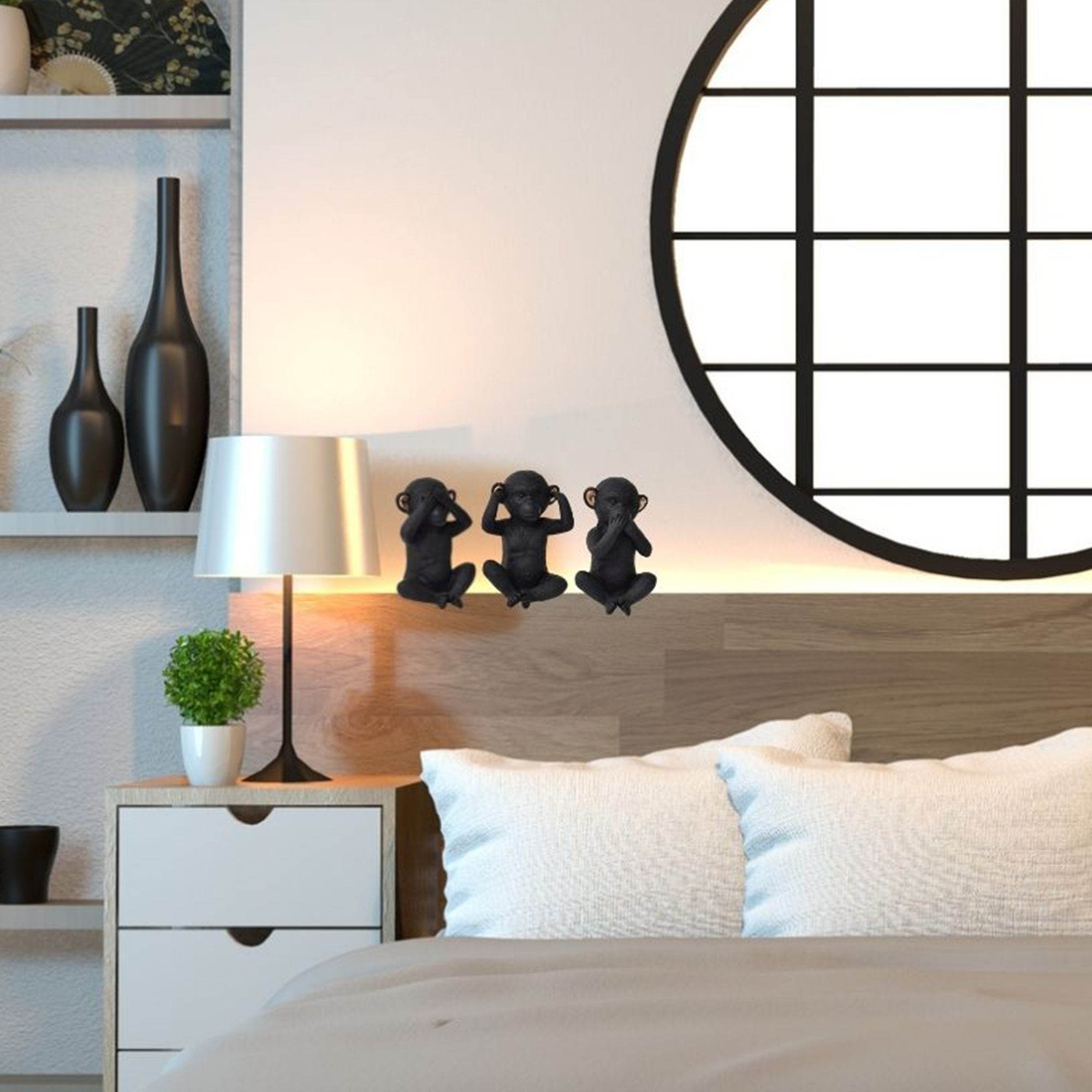 thumbnail video image 2 of 3 Wise Monkeys Speak Hear See No Evil Resin Black Gold Set of 3, 2 of 8