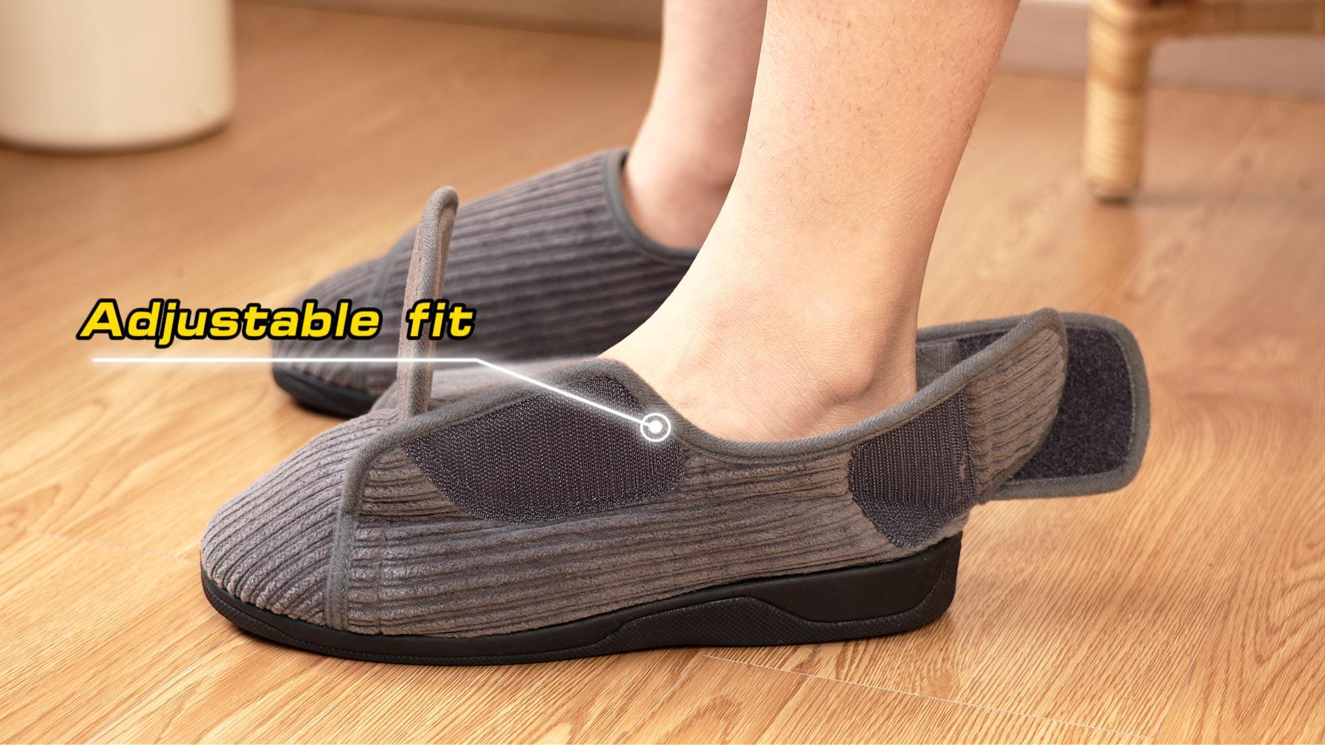 thumbnail video image 2 of HomeTop Women’s Diabetic Orthopedic Slippers Wide Adjustable House Shoes for Arthritis Edema Swollen Feet, 2 of 11