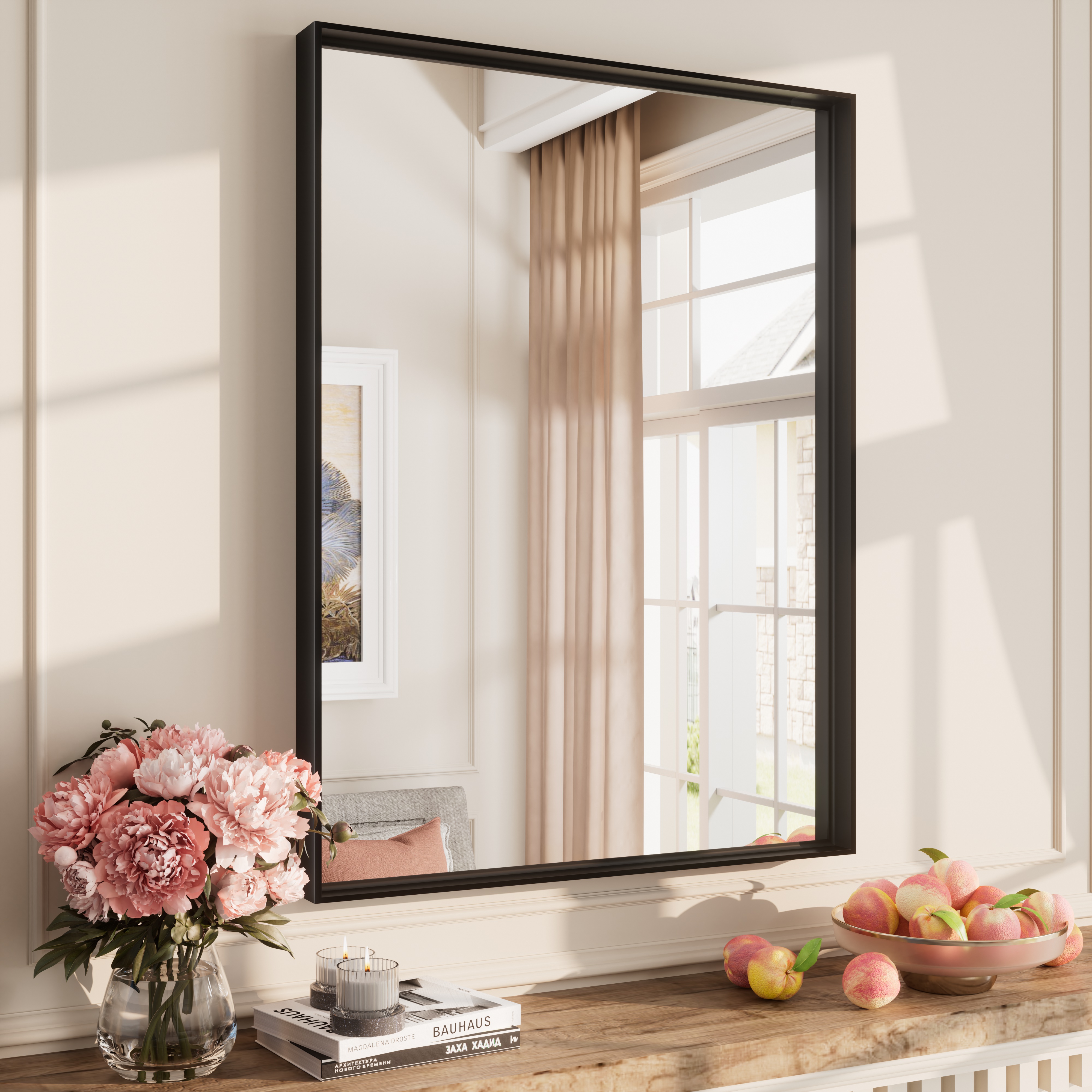 thumbnail video image 2 of GODCHAR 32"x 24" Bathroom Vanity Mirror Rectangular Metal Frame French Cleat Mounted Wall Mirror Tempered Glass, 2 of 10
