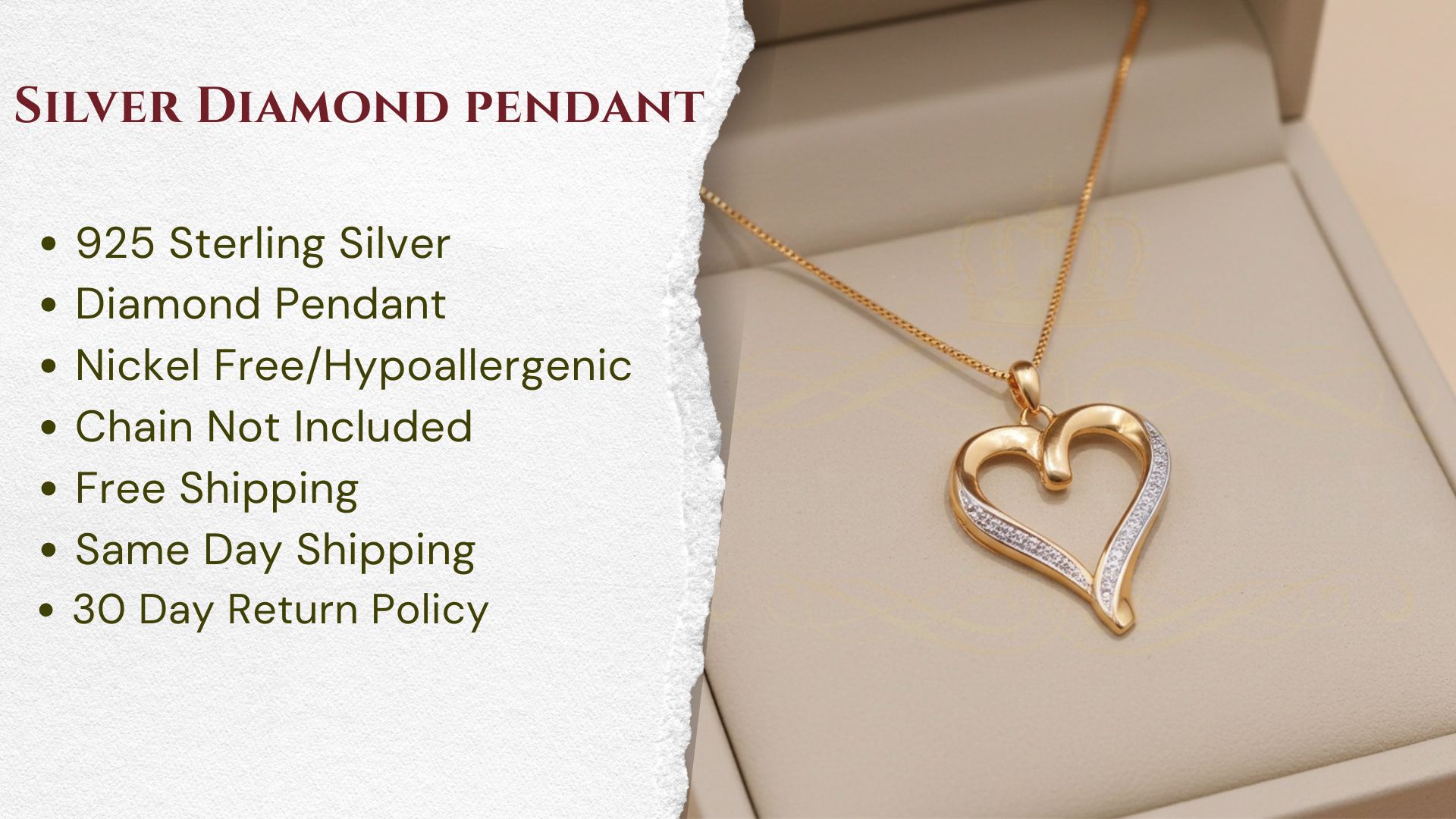 thumbnail video image 2 of King Of Bling's Real 0.08ct Diamond 925 Sterling Silver HEART Charm Necklace Yellow Pendant, 2 of 2