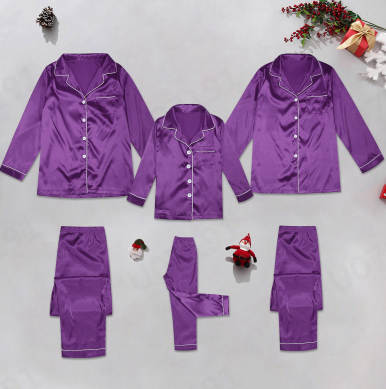 thumbnail video image 2 of HNMKIU Button Down Pajamas Sets Solid Two Piece Family Matching Sleepwear Loungewear Long Sleeve Nightwear Purple,Kids:11-12 Years, 2 of 10
