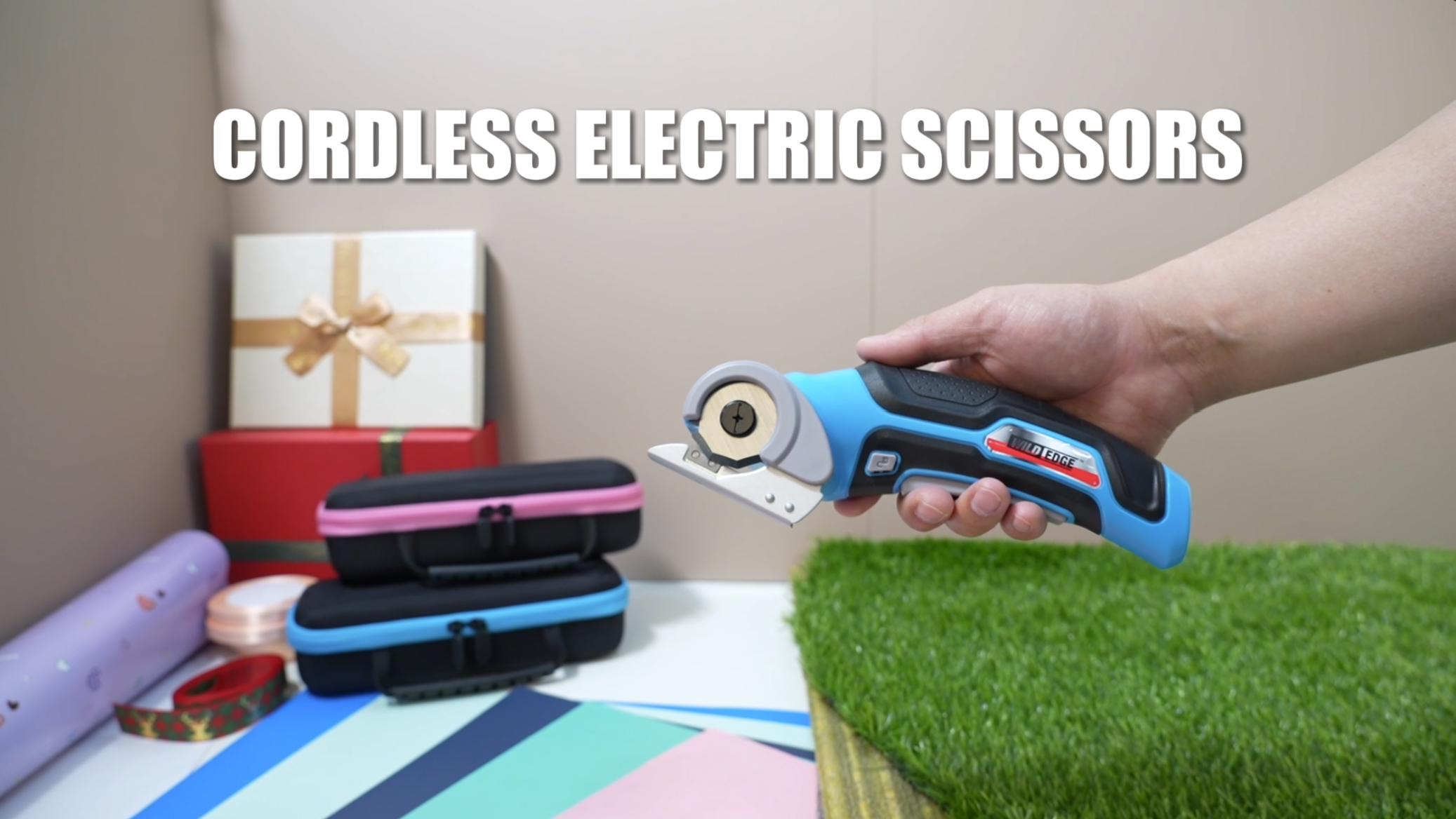 thumbnail video image 2 of Wild Edge Cordless Electric Scissors, 4V 2.5 Ah High-Capacity Rechargeable Cardboard Cutter with Rapid Charger and Hard Carrying Case for Cutting Fabric, Carpet, Leather, Felt, Cardboard, Plastic, 2 of 8