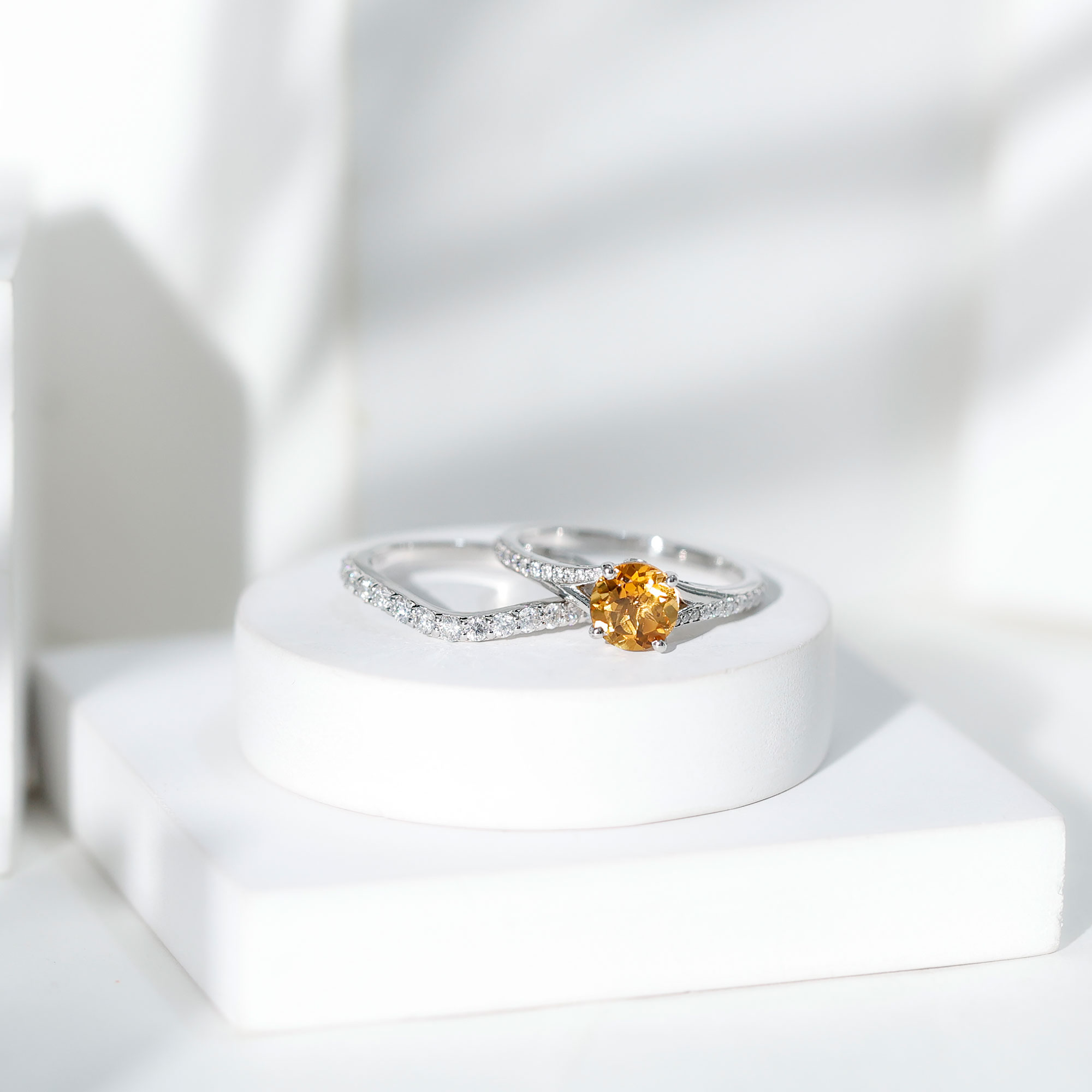 thumbnail video image 2 of Rosec Jewels Citrine Wedding Bridal Ring Set for Women - 7 mm Round Citrine Engagement Ring with Wedding Band - AAA Quality, 14K Yellow Gold, US 3.00, 2 of 9