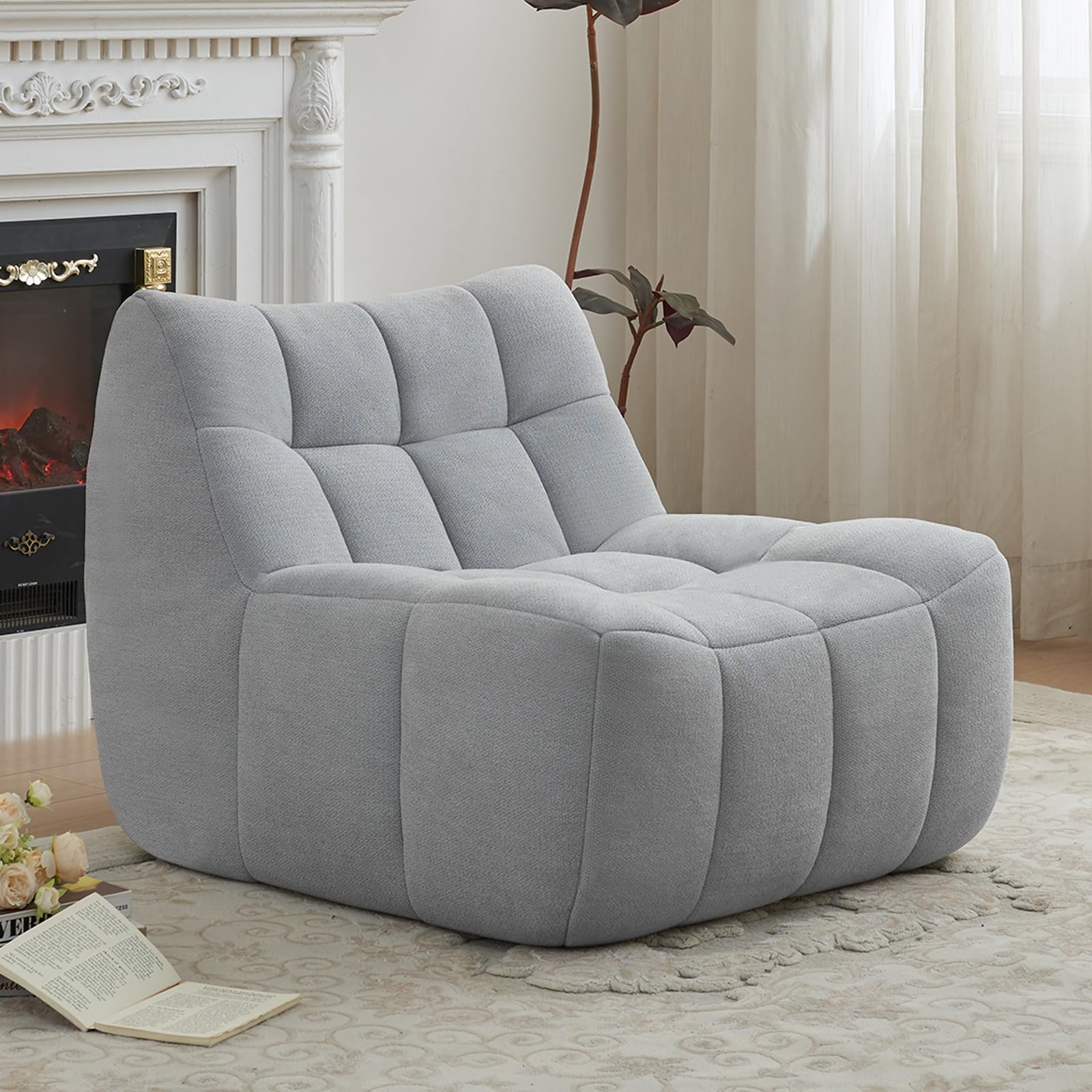 thumbnail video image 2 of NBLDGT Comfy Lounge Chair with Ottoman, Cozy Bean Bag Chair with High-Rebound Memory Foam, Single Seat Lazy Sofa Couch for Bedroom, Living Room, Office (Grey), 2 of 10