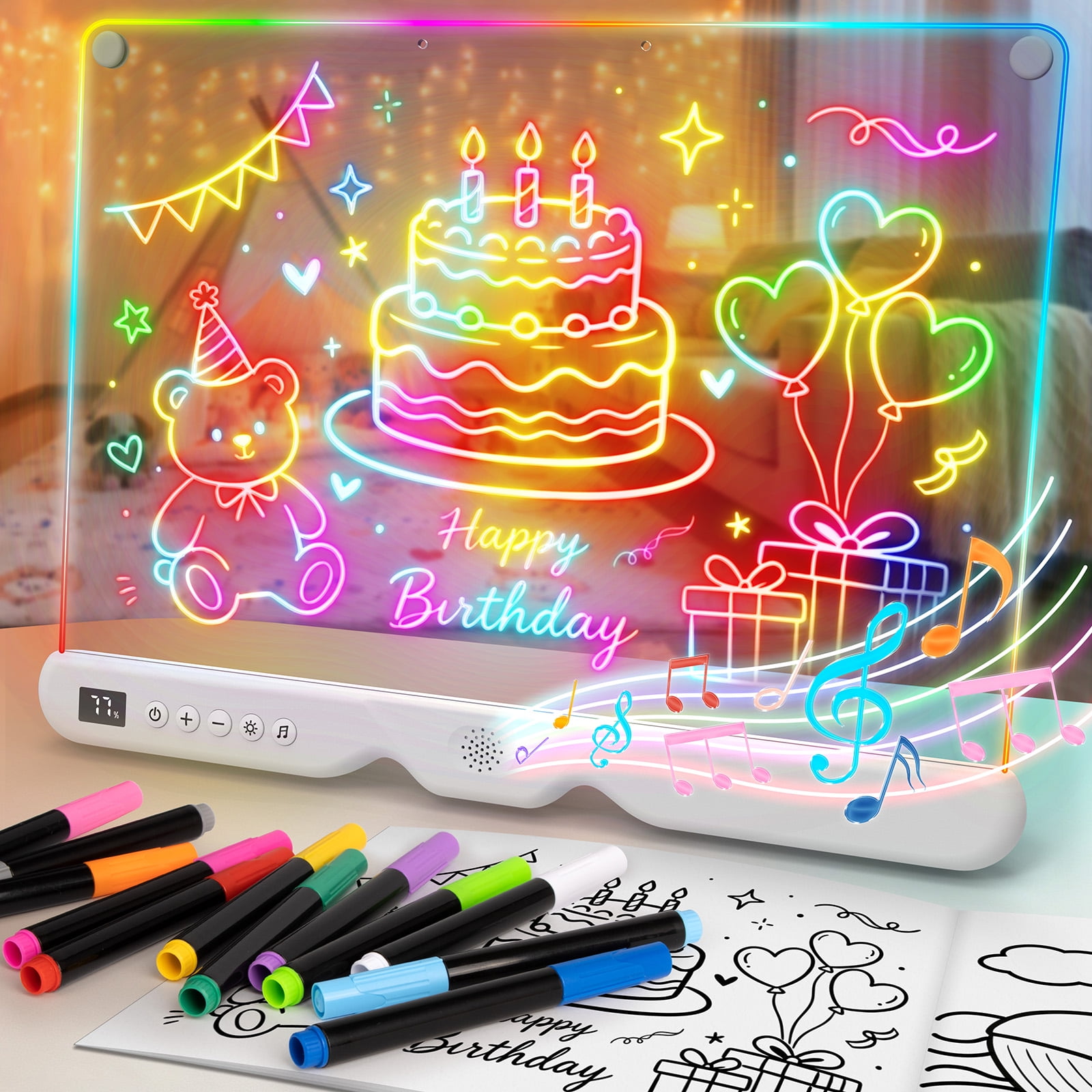Dammyty LED Light-Up Drawing Board with 7 Light Effects, Rechargeable ...