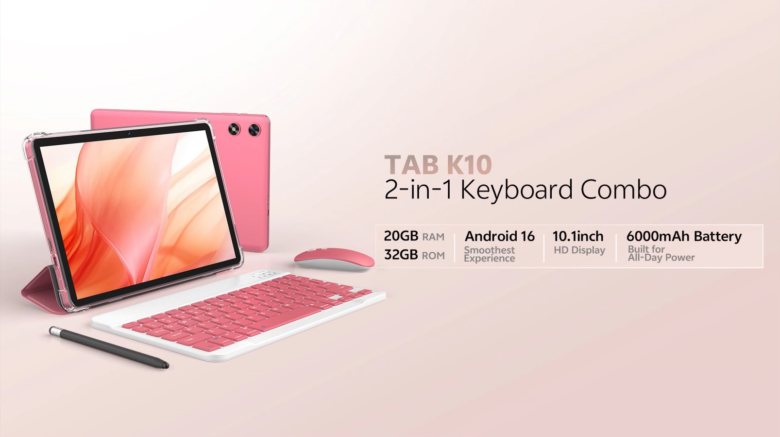 thumbnail video image 2 of SHARECLOUD 10 inch Tablet with Keyboard, 16GB + 32GB/1TB Expand, 6000mAh, 1280*800 Display, WiFi 6, Android 16 Tablet for Kids Adults, 2 of 8