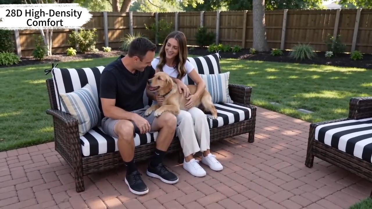 thumbnail video image 2 of SDJPOI 2 Set Outdoor Deep Seat Cushions, 24"x24"X4.3" Waterproof Fade-Resistant Patio Furniture Cushions with Removable Covers & Adjustable Ties for Chairs, Sofa, Couch, 2 of 7