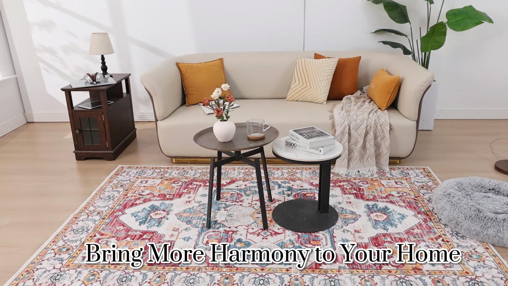 thumbnail video image 2 of Ileading 8'x10' Boho Area Rug for Living Room, Non Slip Machine Washable Rugs Vintage Floor Carpet for Bedroom Dinning Room Kitchen, Brown, 2 of 11