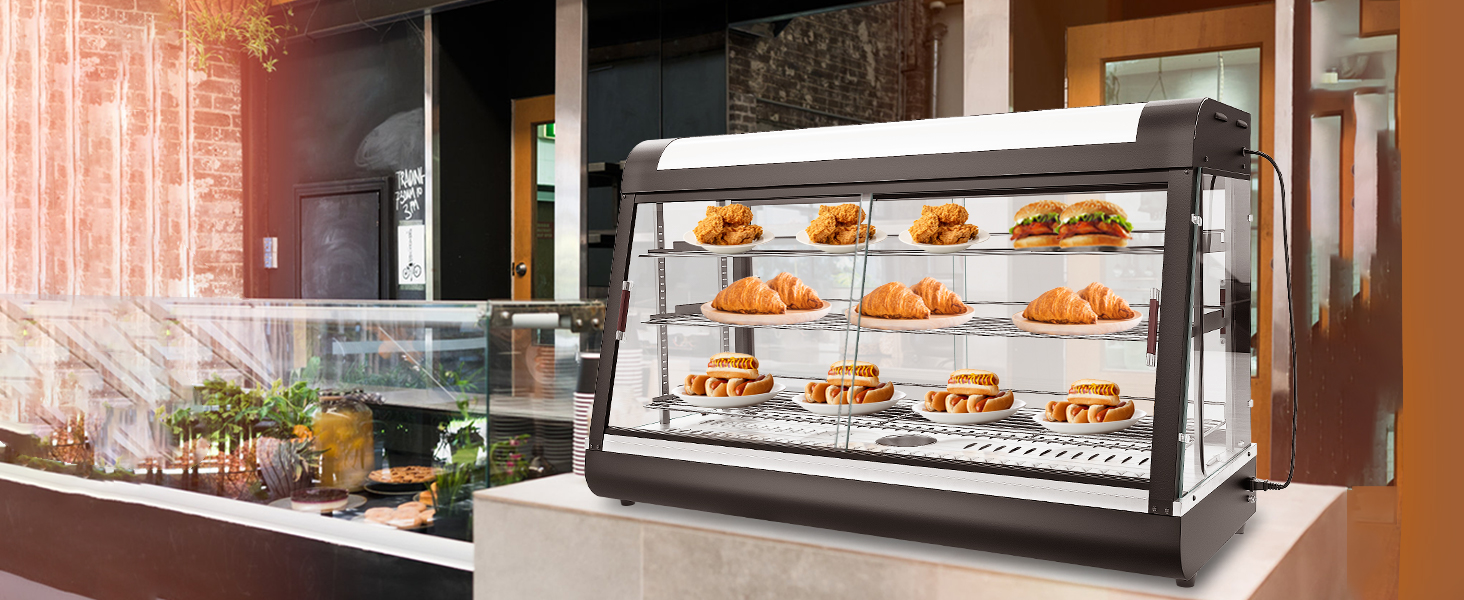 thumbnail video image 2 of Anpuce 26" Food Warmer, 3 Tier Display Hot Food Countertop Case, Commercial Buffet Restaurant Heated Cabinet, Food Showcase for Catering Pizza Empanda Pastry Patty Warmer L26 x W19 x H25, 2 of 9