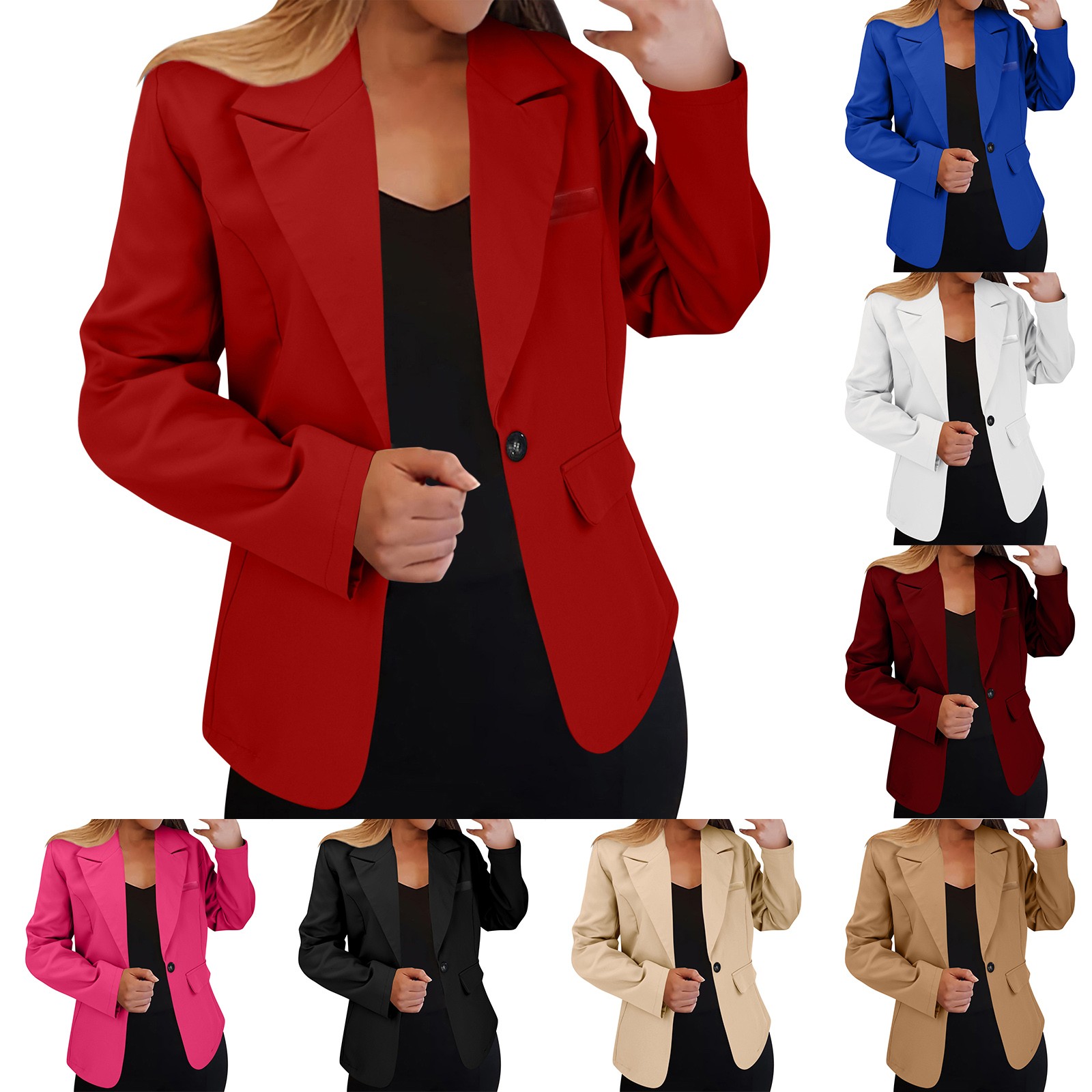 thumbnail video image 2 of Delayuji Petite Blazers for Women Women Blazers for Work Casual Womens Casual Front Long Sleeve Lapel Collar Button Work Business Jacket Khaki M, 2 of 8
