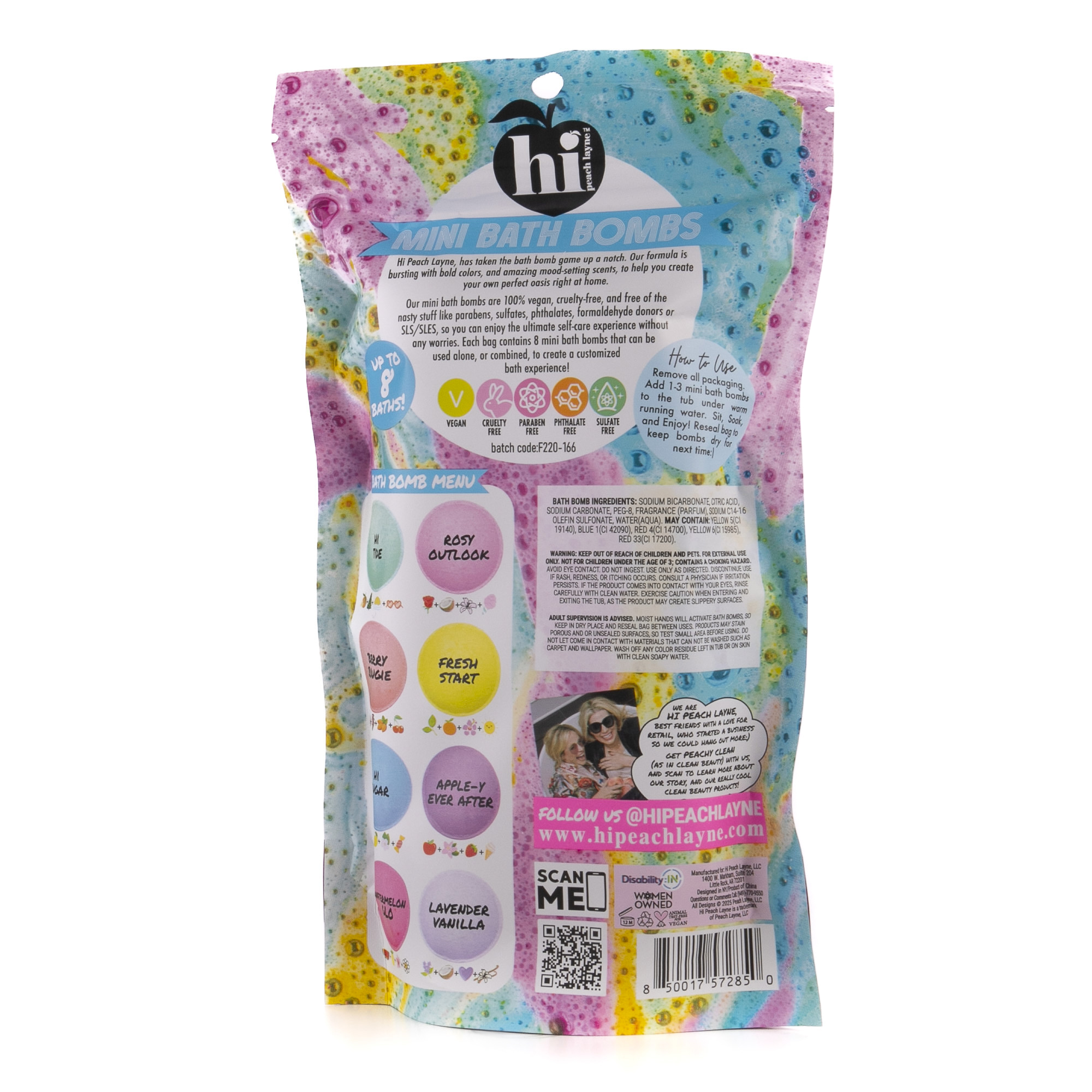 Hi Peach Layne Mini Bath Bomb Bag, 8 Assorted Scents with Surprise
