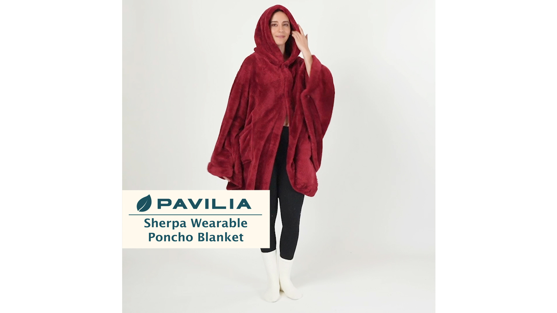 thumbnail video image 2 of PAVILIA Angel Wrap Hooded Blanket Poncho, Wearable Blanket Throw Wrap Poncho for Women Adult, Cozy Fluffy Sherpa Fleece Shawl Cape with Hood pockets, Warm Gift for Mom Wife, Light Gray, 2 of 10