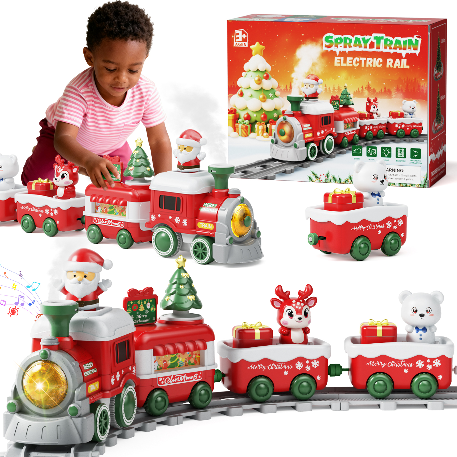 thumbnail video image 2 of Dimoarch Christmas Toys for Kids 1 2 3 Year Old, Christmas Train Set for Toddlers, Electric Train Set with Steam, Light & Music, Gifts for Boy Girl, 2 of 8