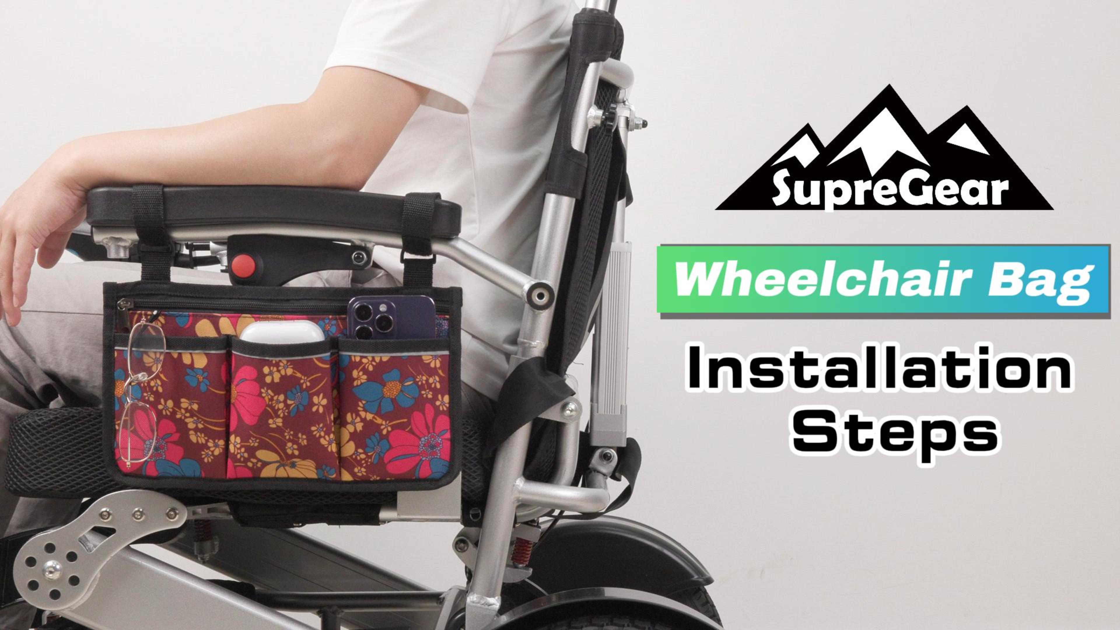 thumbnail video image 2 of SupreGear Wheelchair Side Bag, Armrest Storage Organizer for Rollator, Walkers, Knee Scooters, Dark Blue, 2 of 8