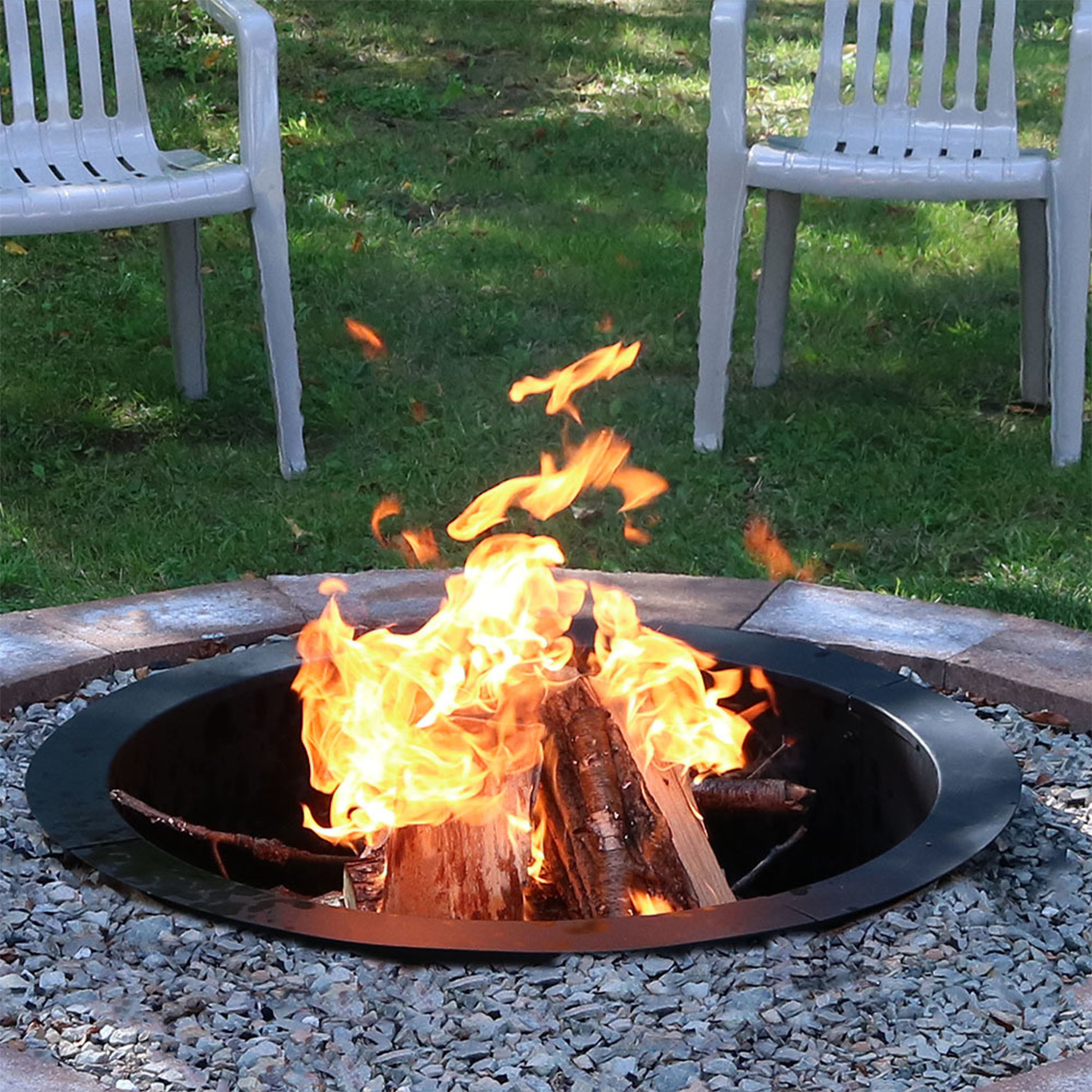 thumbnail video image 2 of Sunnydaze 45" Round Steel Fire Pit Ring Insert, 2 of 14