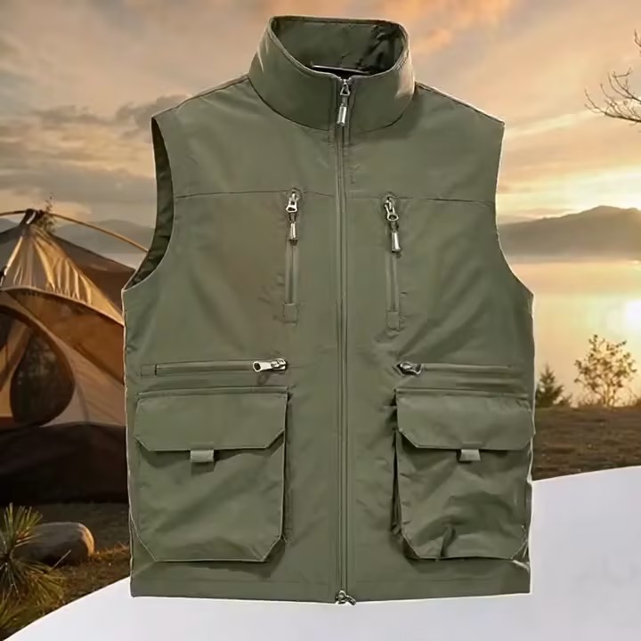 thumbnail video image 2 of BiZtdJrK Mens Sleeveless Travel Jacket Fishing Photography Vest Plus Size Zip Up Cargo Outdoor Work Outerwear Vests with Multi Pockets Blue XXXXXL, 2 of 8