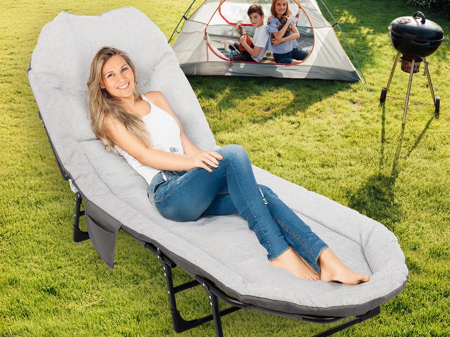 thumbnail video image 2 of RAZXNAOR Portable Camping Cot with Mattress, Foldable Padded Sleeping Cot, 1 Count, 2 of 8