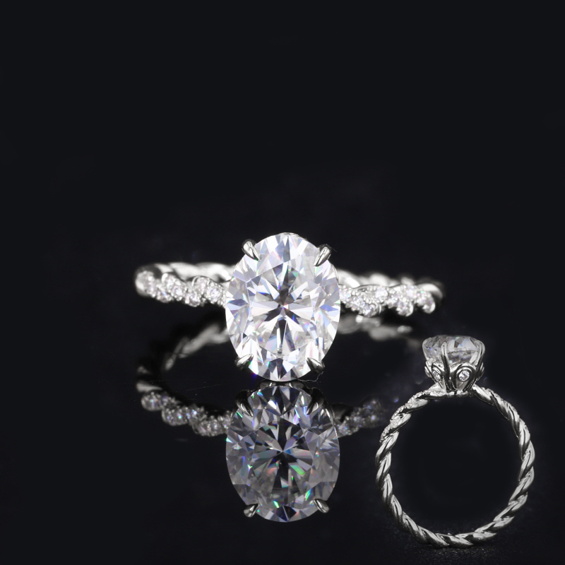 thumbnail video image 2 of solitaire jewels 1.7CT Oval Moissanit Twisted Shank Engagement Ring For Women, 10K White Gold, 2 of 6