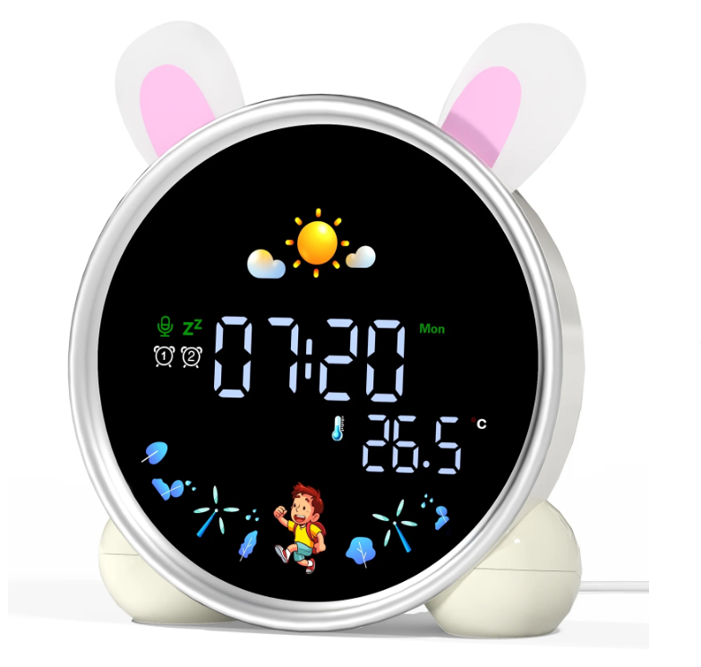 thumbnail video image 2 of Hansang Kids Alarm Clock, OK to Wake Sleep Trainer with Night Light, Rabbit Digital Clock for Toddlers and Children, 2 of 10
