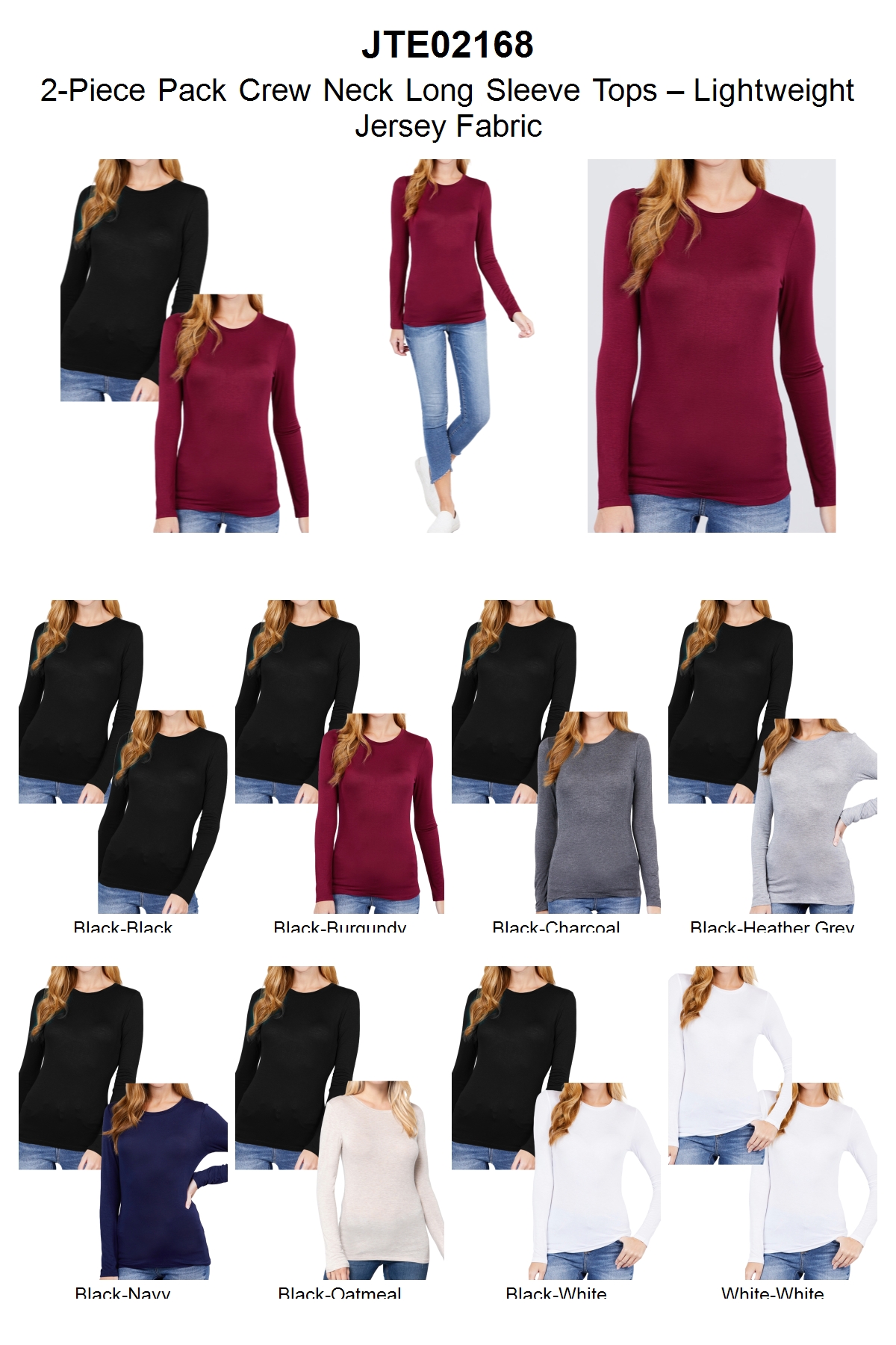 thumbnail video image 2 of Women's 2-Piece Pack Crew Neck Long Sleeve Tops  Lightweight Jersey Fabric, 2 of 6