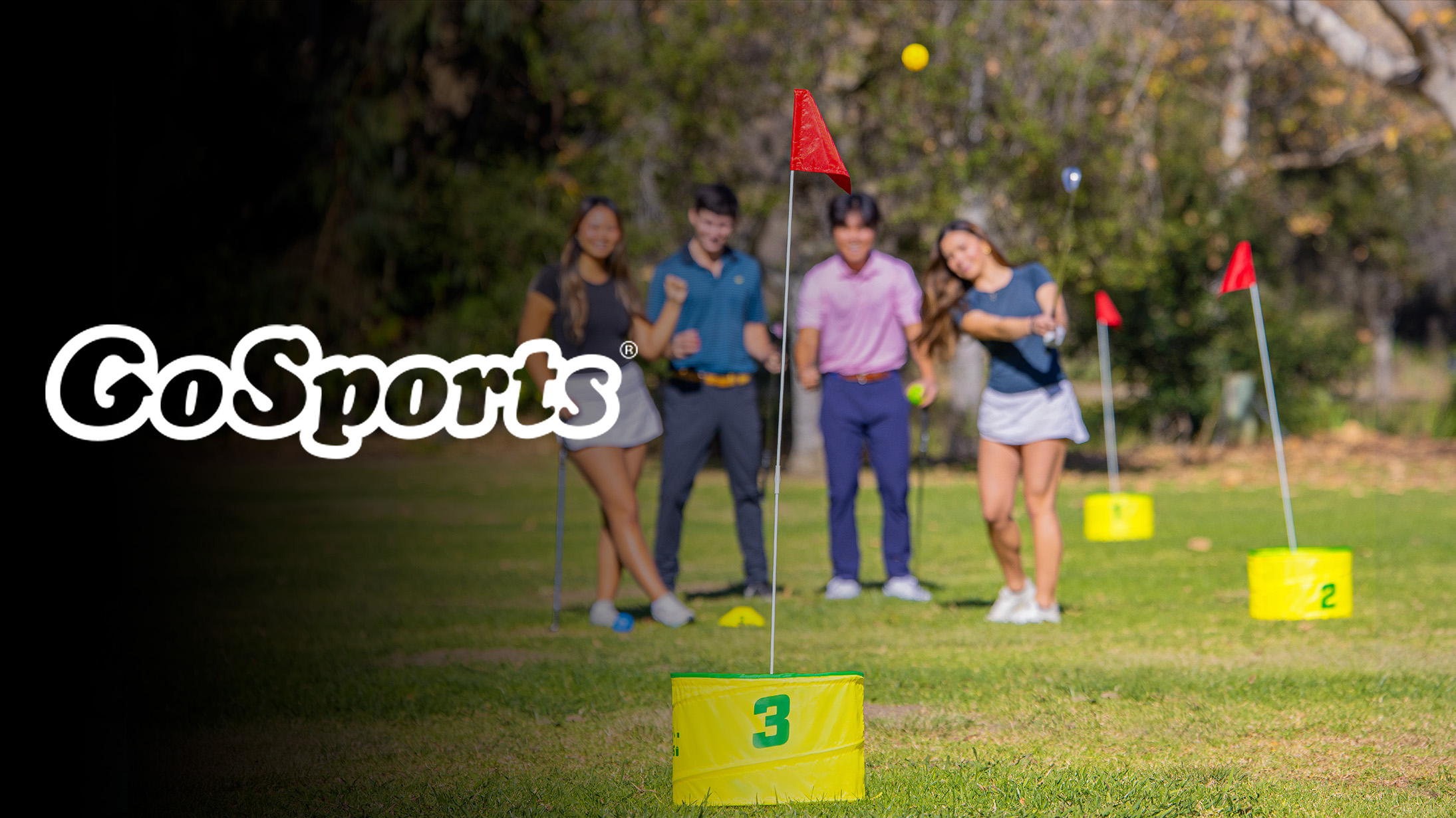 thumbnail video image 2 of GoSports Yard Links Golf Game with 6 Buckets,  Backyard Practice Golfer Game, Tee Markers and 6 Balls, 2 of 7