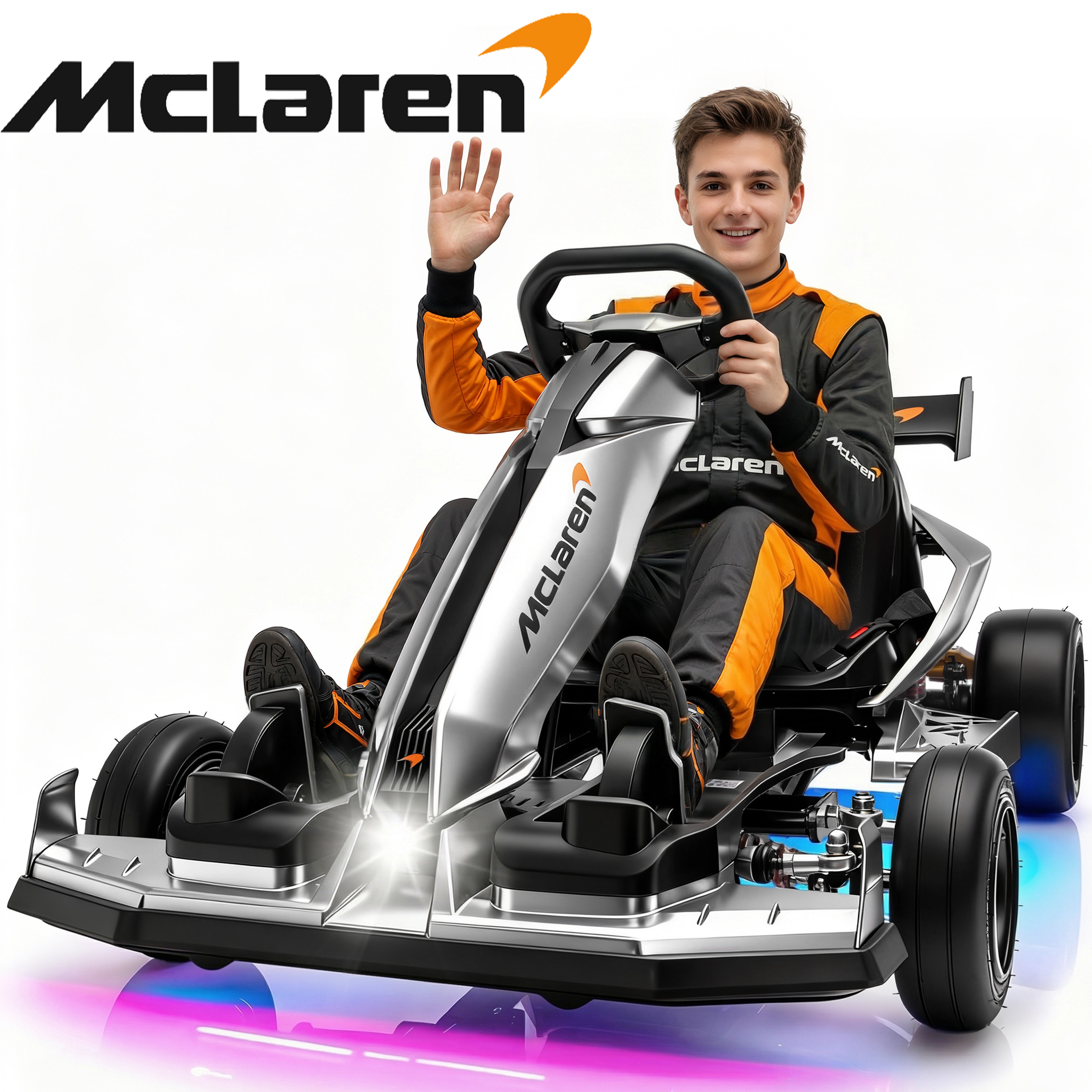 thumbnail video image 2 of McLaren 48V Electric Go Kart for Adults & Teens, 750W Motor, 24 km/h, Hydraulic Disc Brake, 4-Wheel Spring Suspension, Adjustable Chassis, Tires, Foldable Design, Ride on Toy for Boys or Girls, 2 of 10