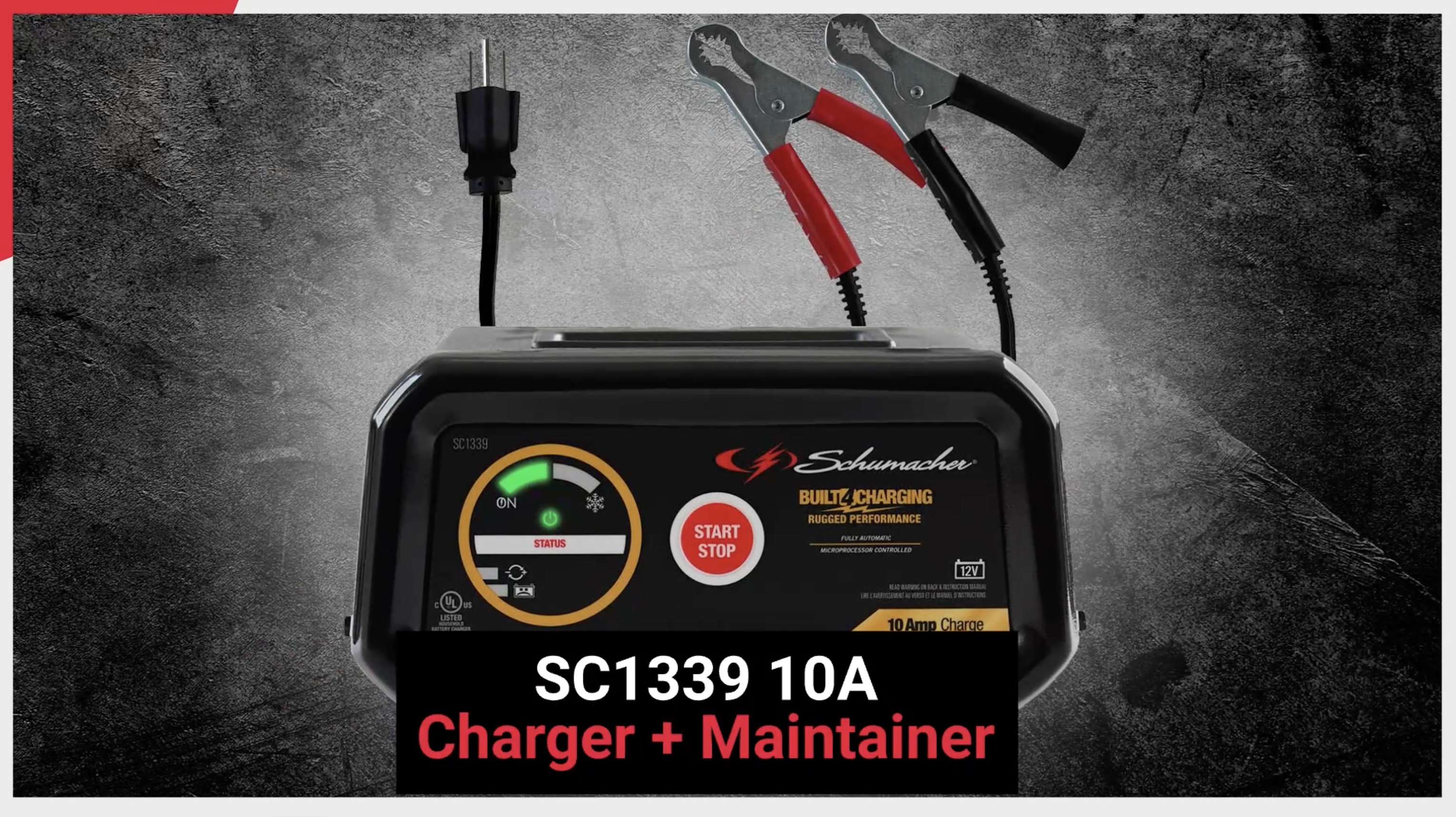 thumbnail video image 2 of Schumacher Electric 10A Car Battery Charger and Maintainer, 12V Sport, Auto, and Marine Batteries, SC1339, 2 of 8