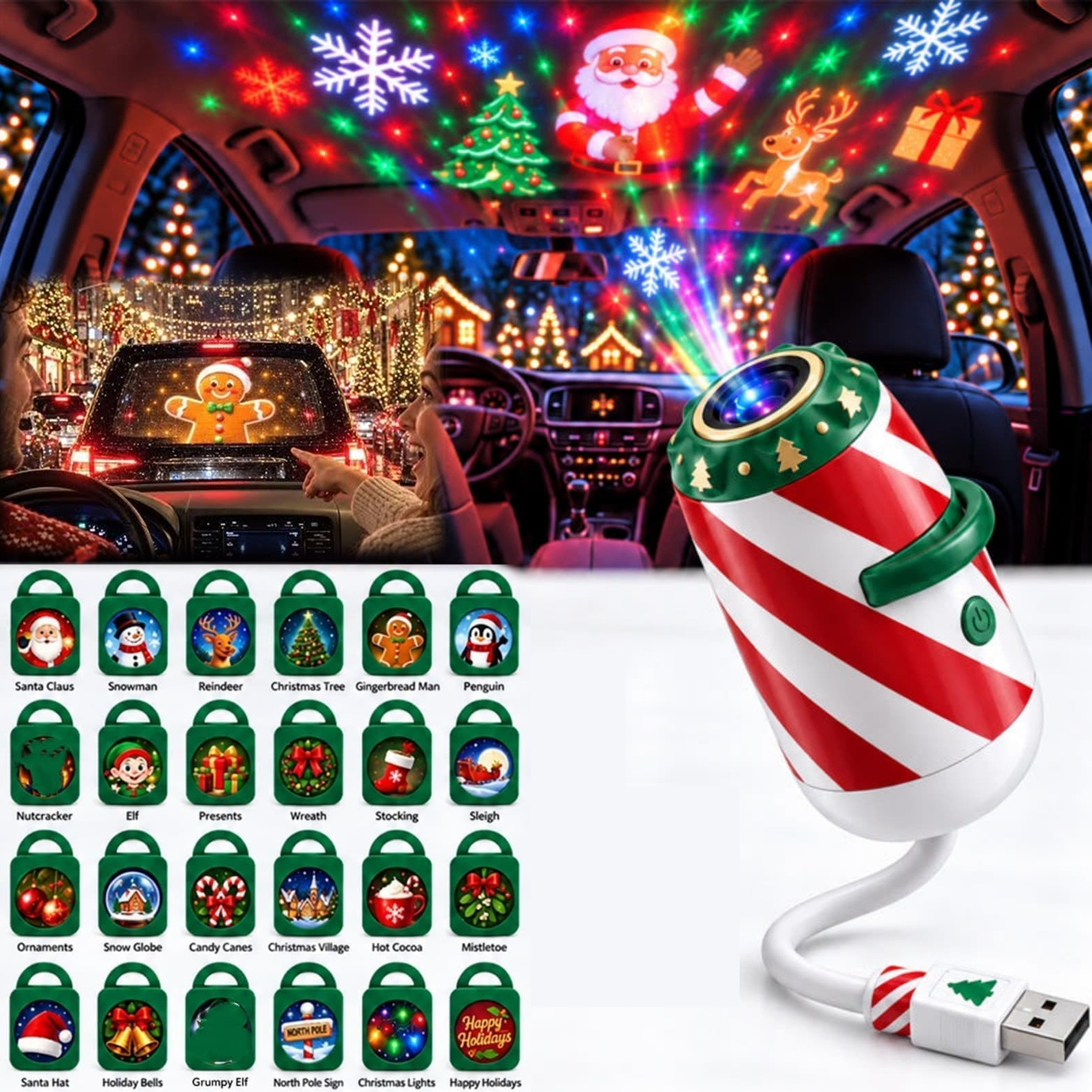 Car Theme 4 Rides Merry Ride Christmas Car Projector Light,Jingle Ride/Jolly Cast ...