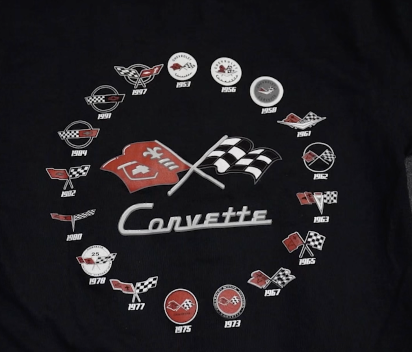 thumbnail video image 2 of JH DESIGN GROUP Men's Chevy Corvette T-Shirt Collage Black a Short Sleeve Crew Neck Shirt, 2 of 8