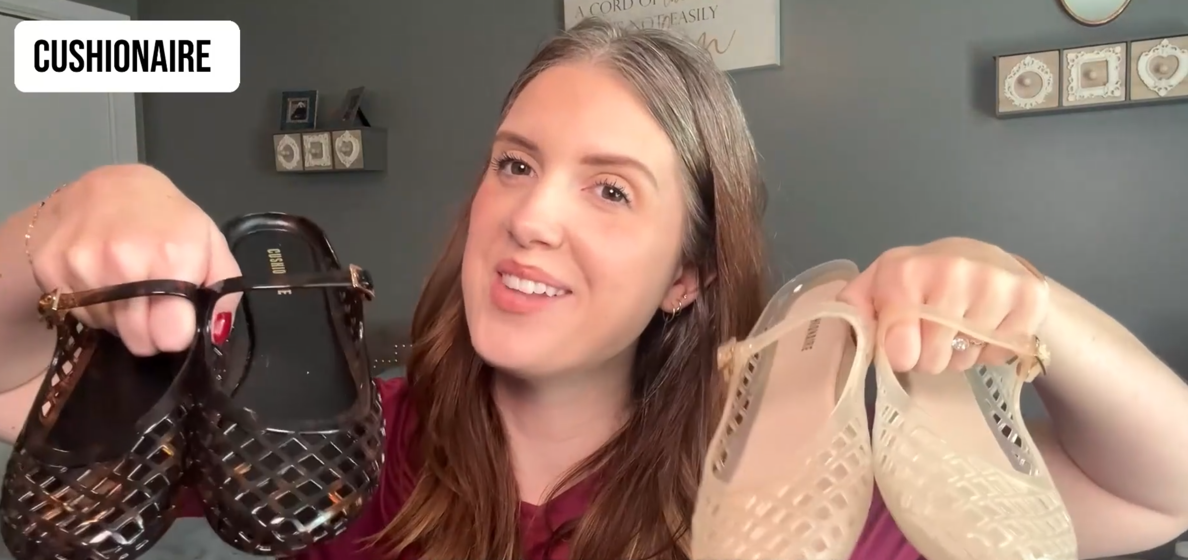 thumbnail video image 2 of Cushionaire Java Casual Womens Jelly Flats with Adjustable Strap, Closed Toe Mary Janes Mule Design, Waterproof Jelly Sandals for Women, 2 of 21