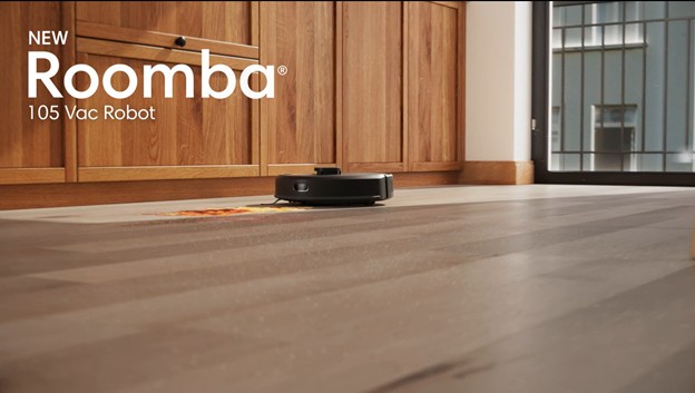 thumbnail video image 2 of iRobot Roomba 105 Vac Robot Vacuum and Self-Charging Dock with Intense Power Lifting Suction, LiDAR Navigation, for Carpet and Hard Floors, Cleans in Neat Rows, Model # Q312020, 2 of 10