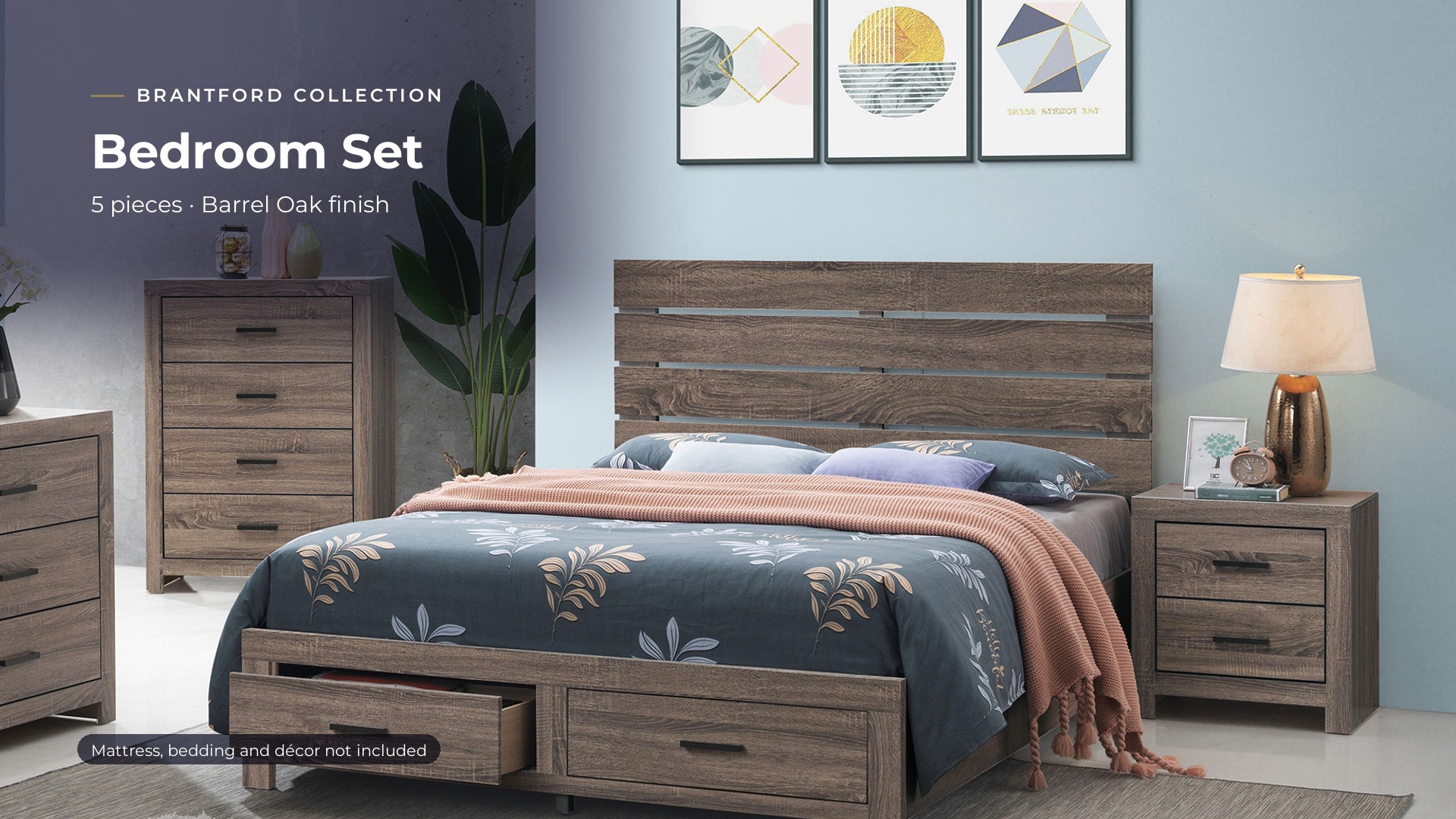thumbnail video image 2 of Coaster Brantford 5-Piece Eastern King Bedroom Set, Barrel Oak, 2 of 20