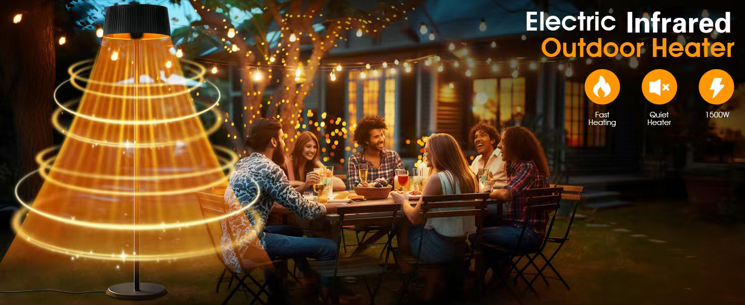 thumbnail video image 2 of Advwin 1500W Electric Infrared Freestanding Patio Heater for Indoor & Outdoor, IP55 Waterproof, Tip-Over Protection, Quiet Operation for Patio, Garden, Balcony, 2 of 7