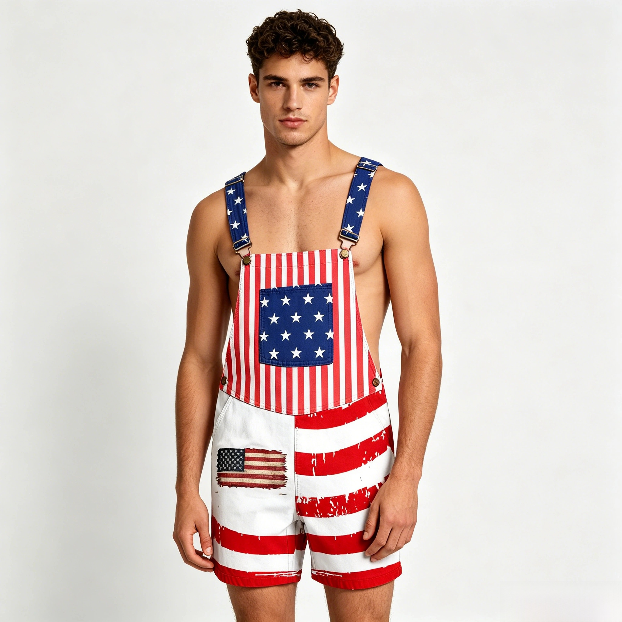 thumbnail video image 2 of XINPING Unisex 4th of July USA Flag Printed Overalls, Adjustable Straps Independence Day Patriotic Tops Festival Jumpsuits Romper Work Bibs Overalls Gifts for Men and Women, 2 of 5