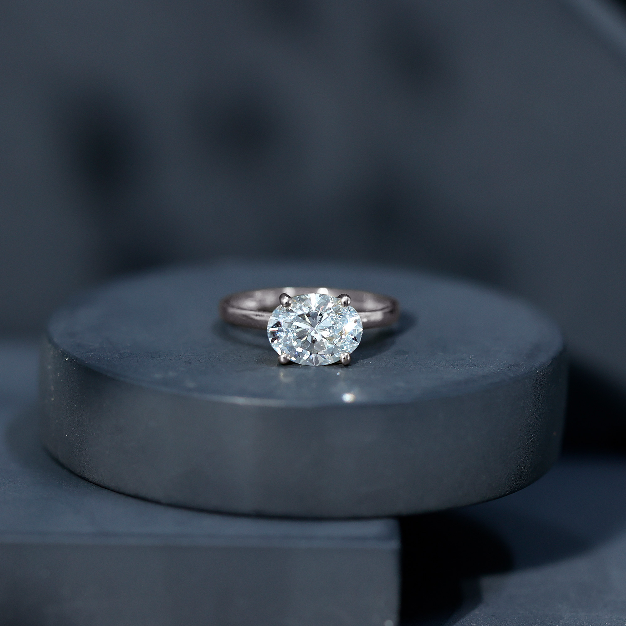 thumbnail video image 2 of Rosec Jewels Lab Grown Diamond Oval Engagement Ring 2 Carat - East West Ring for Women - 7X9 mm - EF-VS Quality Certified, 14K Yellow Gold, US 6.50, 2 of 8