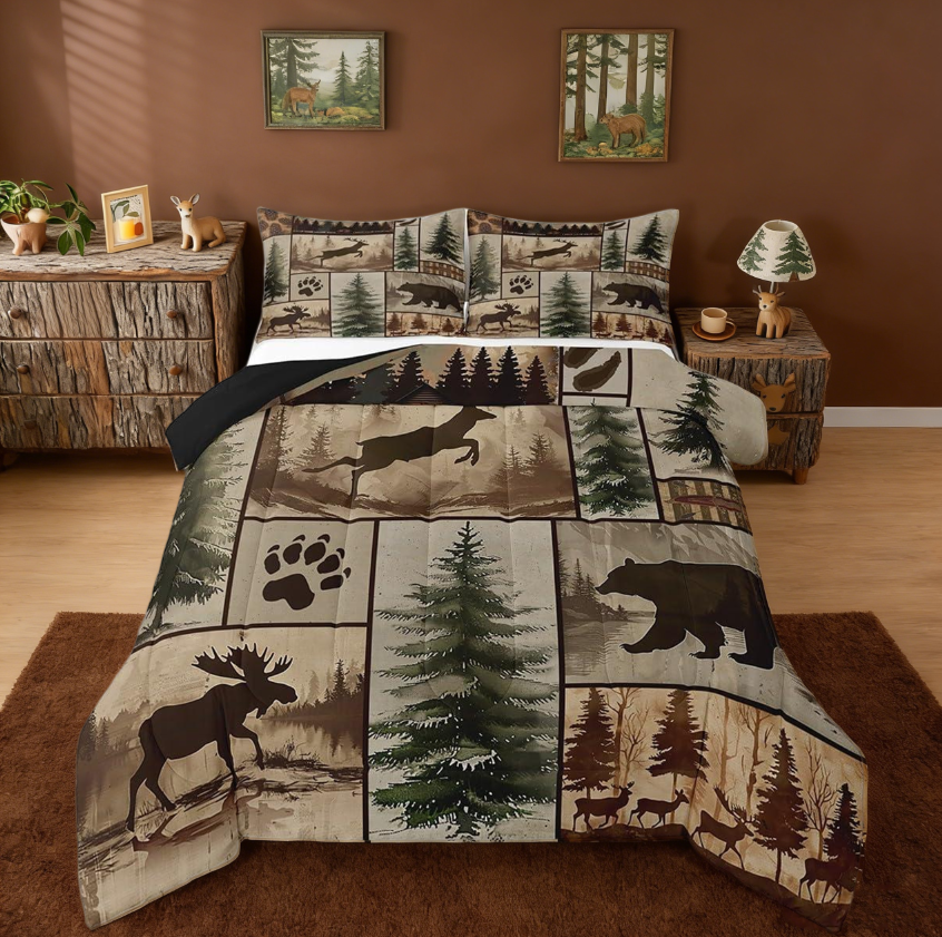 thumbnail video image 2 of Manfei Western Rustic Bear Queen Comforter Set,Farmhouse Animal Deer Wildlife Hunting Bedding Comforter Set Reversible 3pcs, 2 of 8