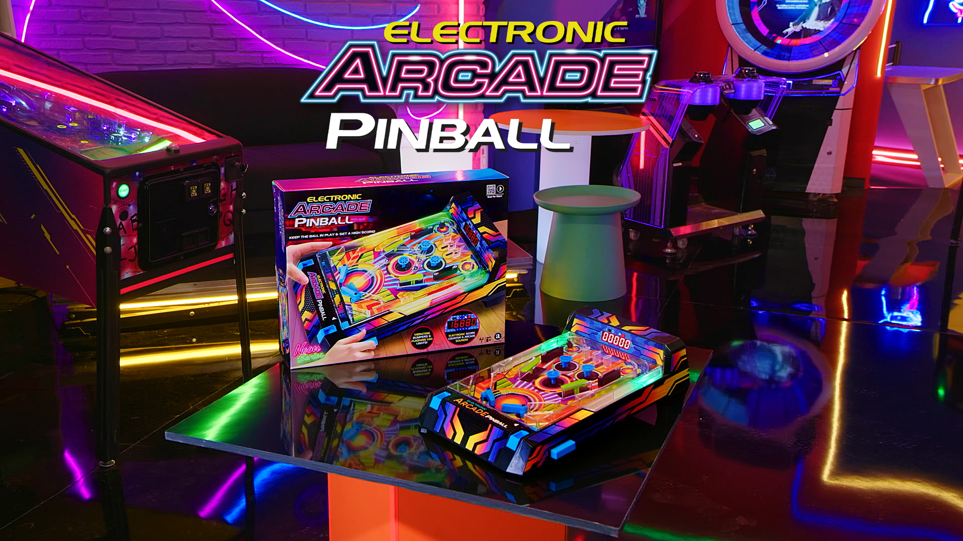 thumbnail video image 2 of Ambassador Electronic Arcade Pinball Machine with Vibrating Bumpers and LED Lights, 2 of 9