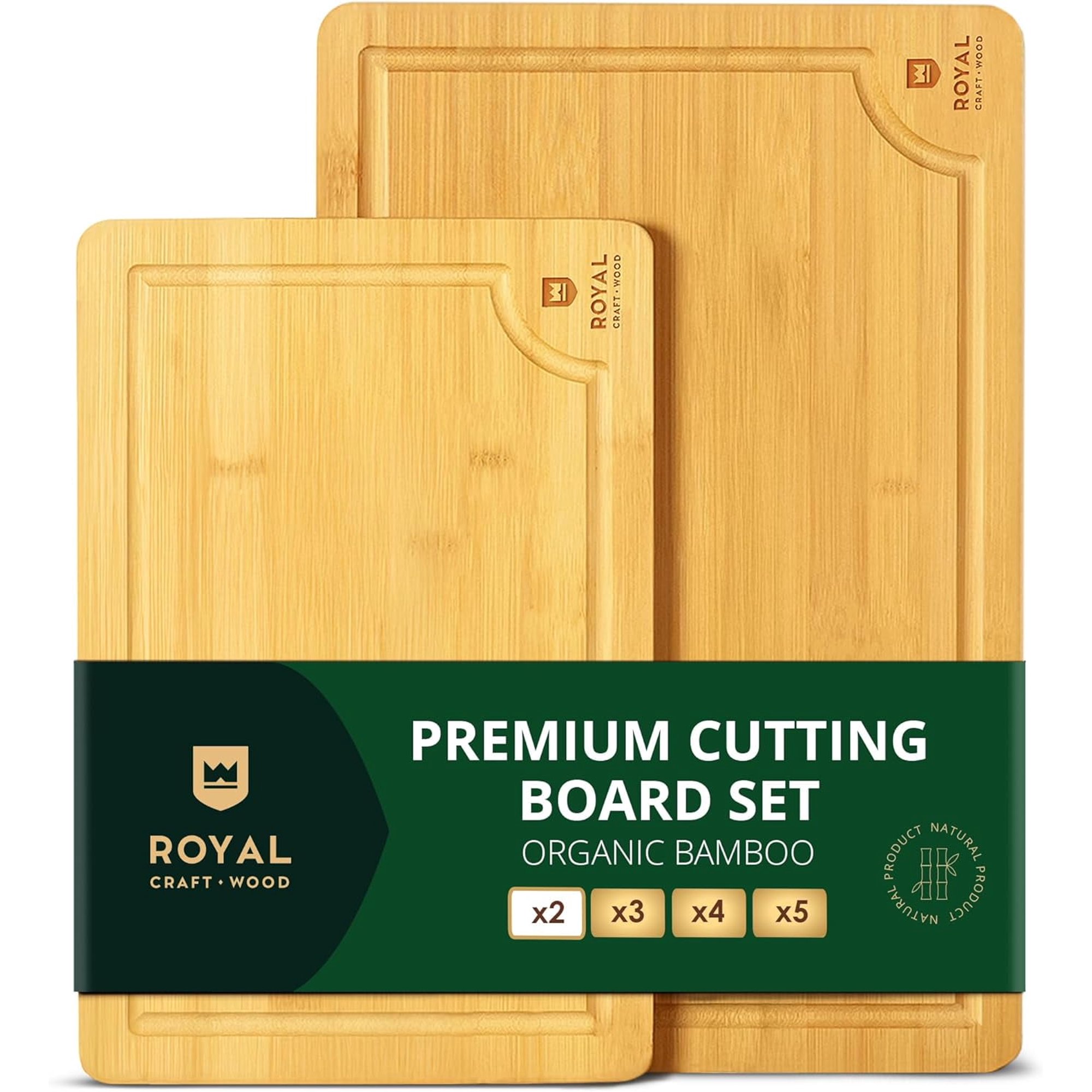 thumbnail video image 2 of Royal Craft Wood Cutting Board Set for Kitchen, Wooden Cutting Boards with Handles, Multifunctional & Sustainable Bamboo Cutting Boards with Deep Juice Grooves (Set of 2), 2 of 9