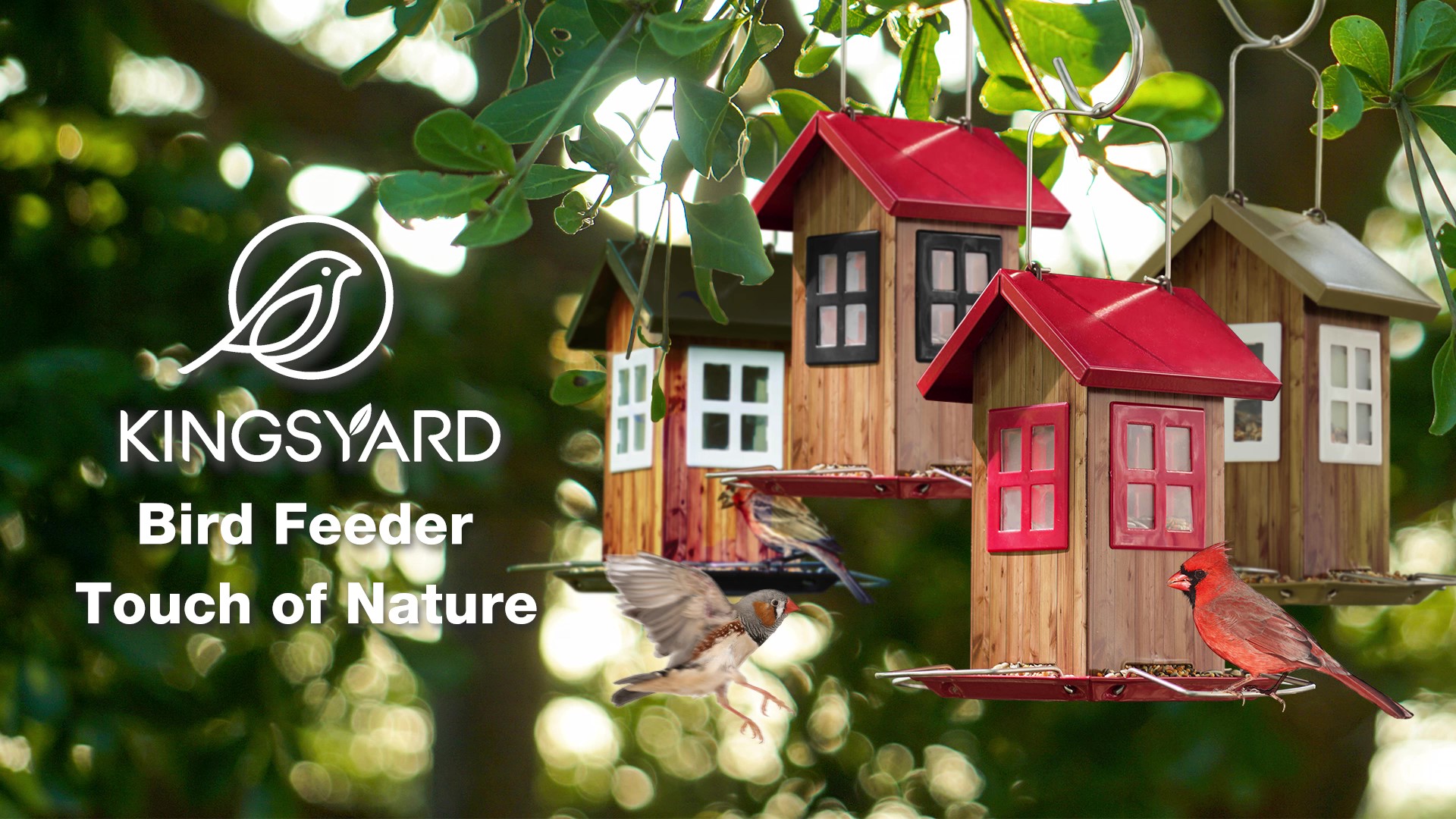thumbnail video image 2 of Kingsyard Farmhouse Wild Bird Feeder, Metal Bird House Feeders for Outdoors Hanging, 0.8 lb Seed Capacity Unique Bird Feeders for Cardinal Finch Garden Yard Decoration, 2 of 7