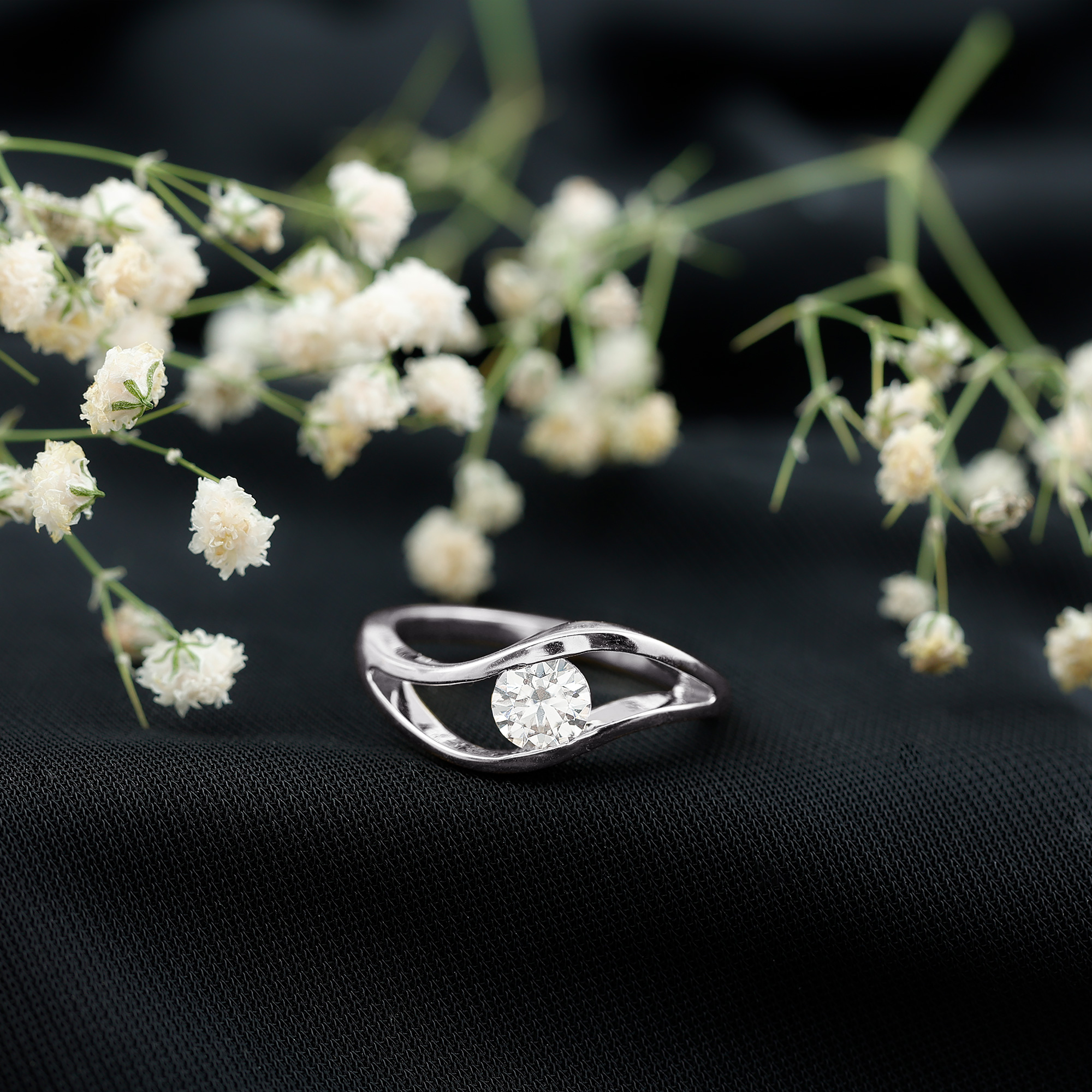 thumbnail video image 2 of Rosec Jewels Certified Moissanite Solitaire Ring for Women, Curved Ring - 6 mm - D-VS1 Grade, 925 Sterling Silver, US 4.00, 2 of 7