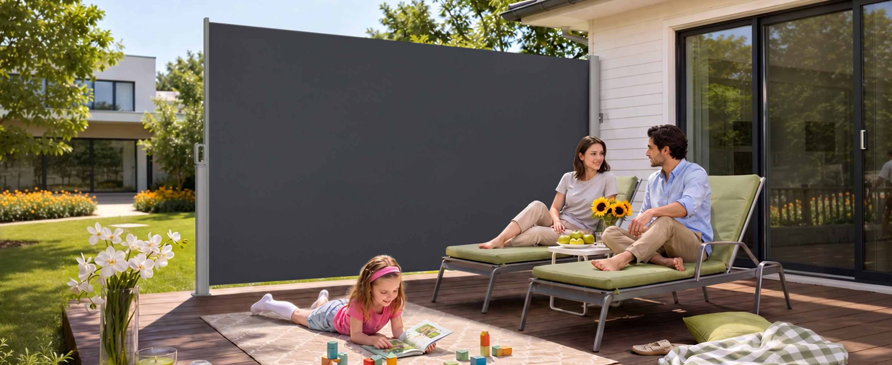thumbnail video image 2 of MCombo 138''x 71'' Fully Assembled Patio Retractable Side Awning for Garden, Balcony and Pools, Beige, 2 of 13