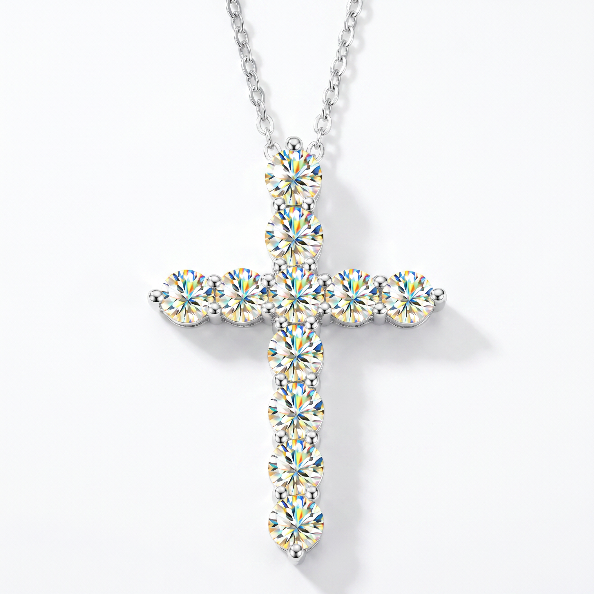 thumbnail video image 2 of MOONELLE Moissanite Cross Necklace for Women, 925 Sterling Silver White Gold/Yellow Gold Plated Pendant Necklace, Elegant Faith Jewelry Gift for Her, 2 of 10