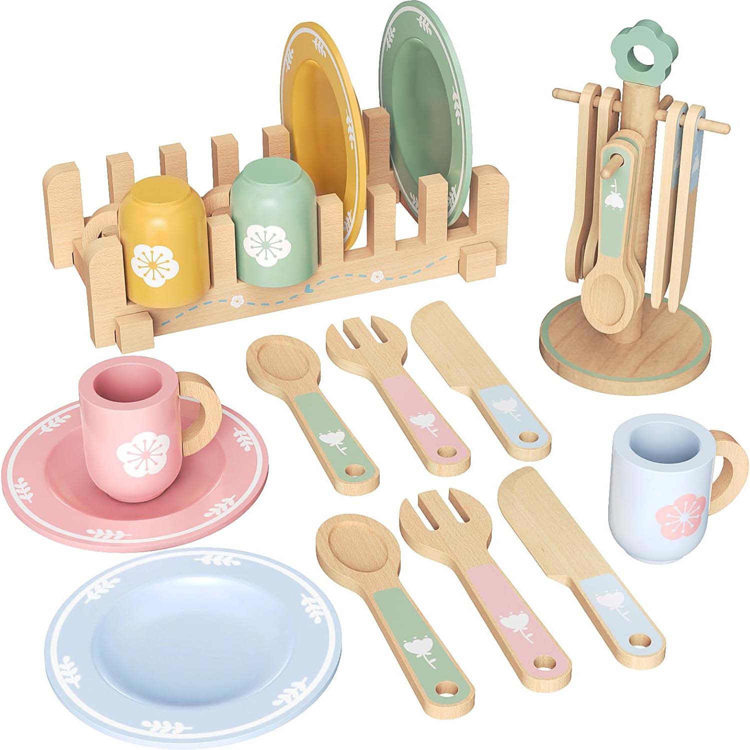 thumbnail video image 2 of 20PCS Kids Kitchen playset Wooden Kitchen Set for Girls and Boys, Montessori Toys for 1-6 Year Old Toy Dishes Baby Kitchen Set, Pretend Wooden Play Kitchen Accessories Toys for Toddlers, 2 of 7