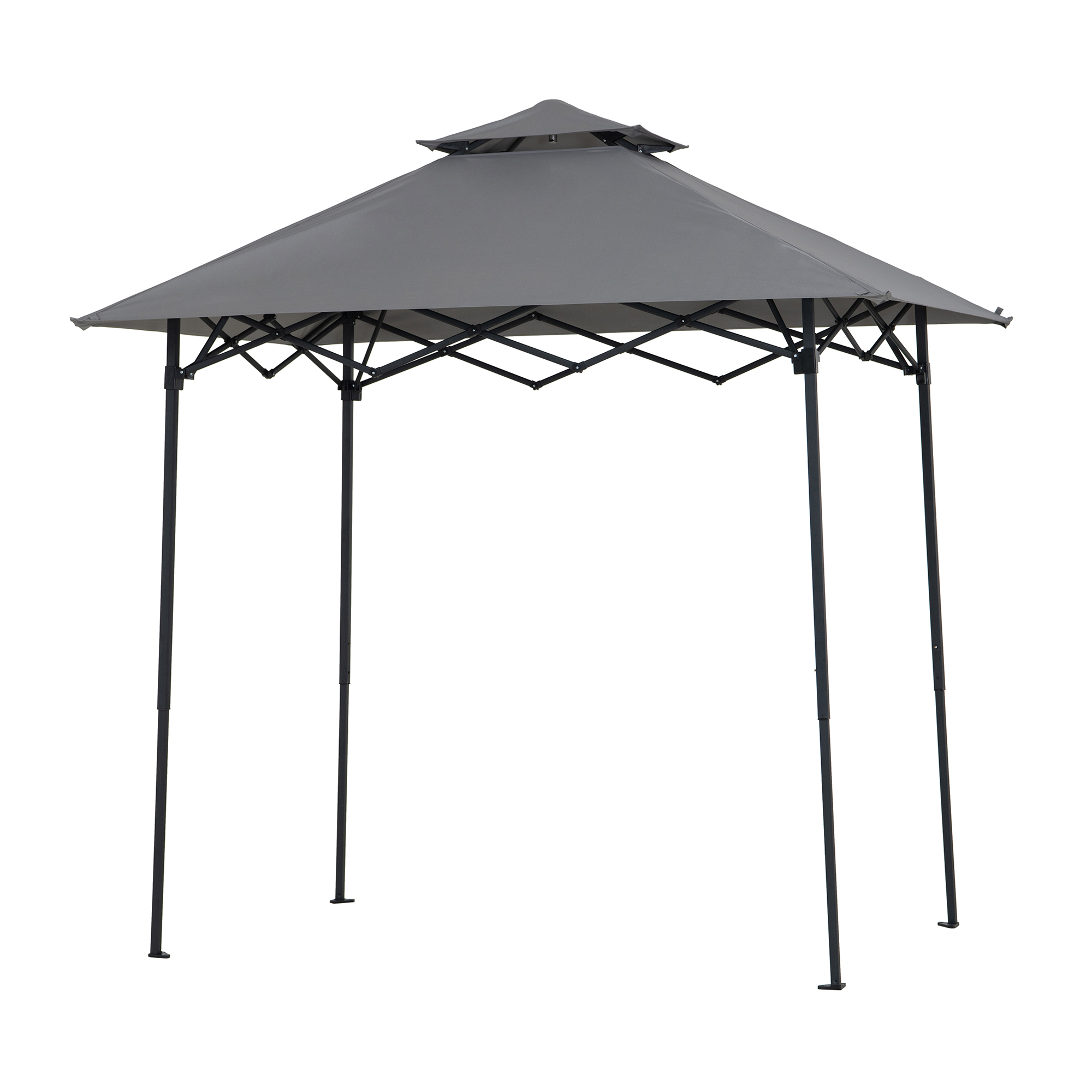 thumbnail video image 2 of Sunjoy 8' x 5' Outdoor Pop Up Grill Gazebo Double Tiered Gazebo Standing-Height Canopy with Magnetic LED Light, Adjustable Ceiling Height, for BBQ,Picnics, Outdoor Events, Gray, 2 of 11
