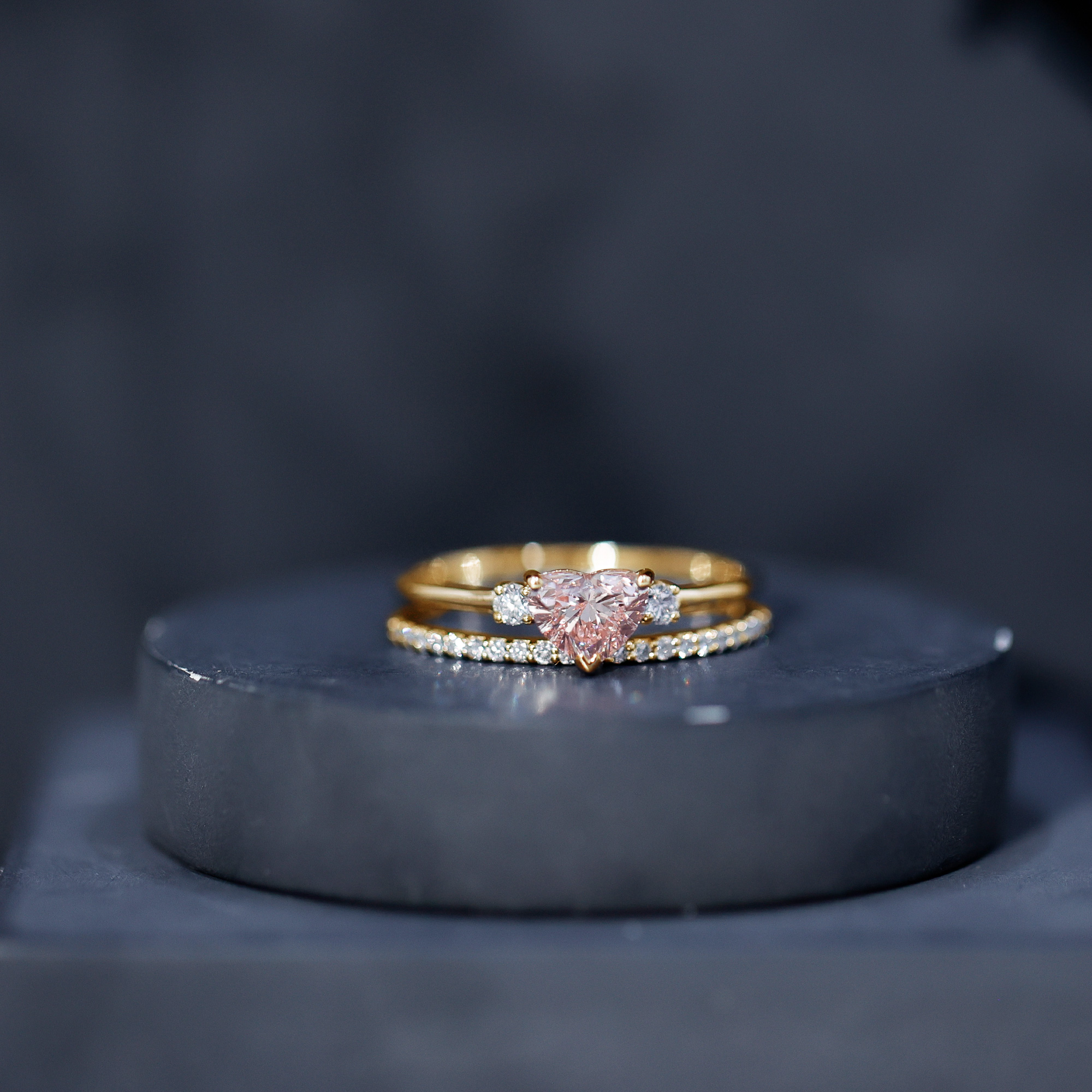 thumbnail video image 2 of Rosec Jewels Lab Grown Pink Diamond Bridal Ring Set - Heart Engagement Ring with Diamond Enhancer - IGI Certified Fancy Pink Color Gemstone Ring - VS1 Clarity, 18K Yellow Gold, US 8.50, 2 of 9