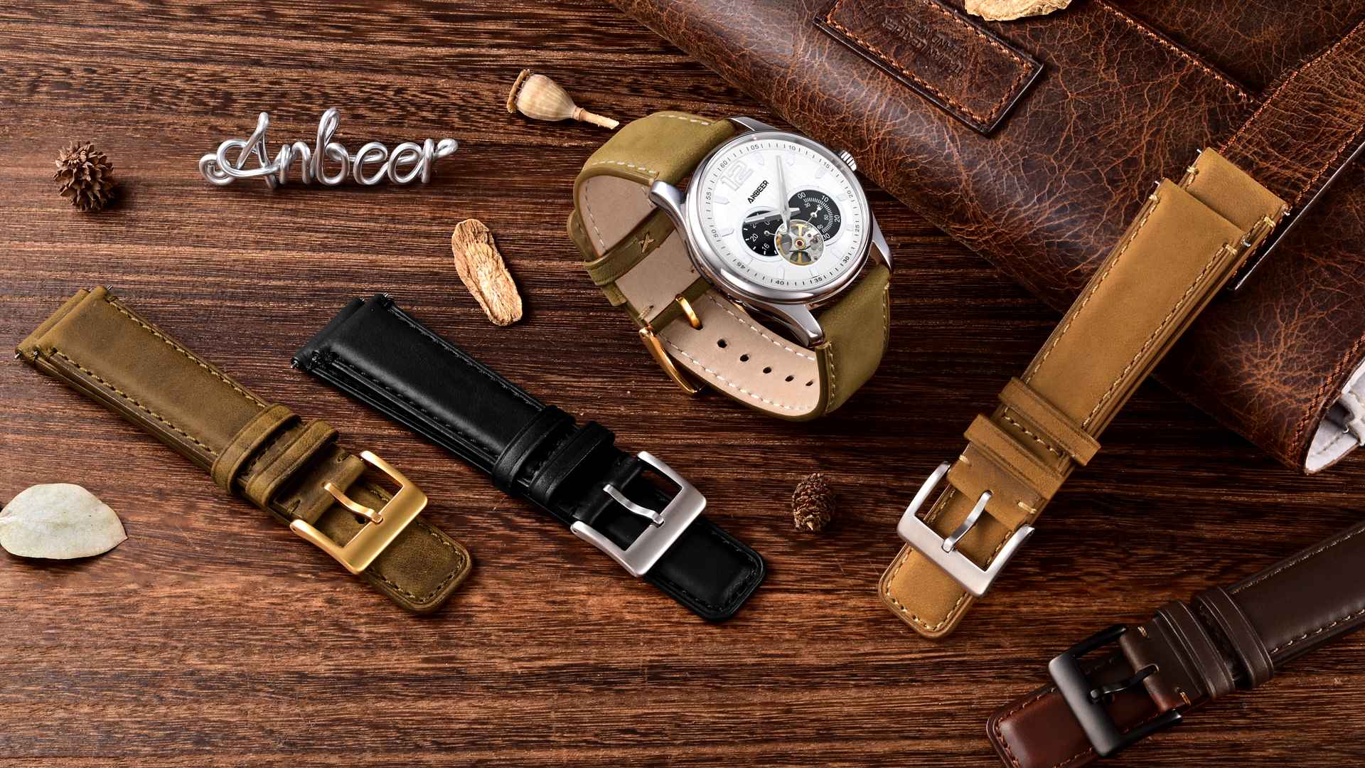 thumbnail video image 2 of ANBEER 18mm Genuine Leather Watch Band,Quick Release Strap with Stainless Steel Buckle,Dark Brown with Silver Buckle, 2 of 8