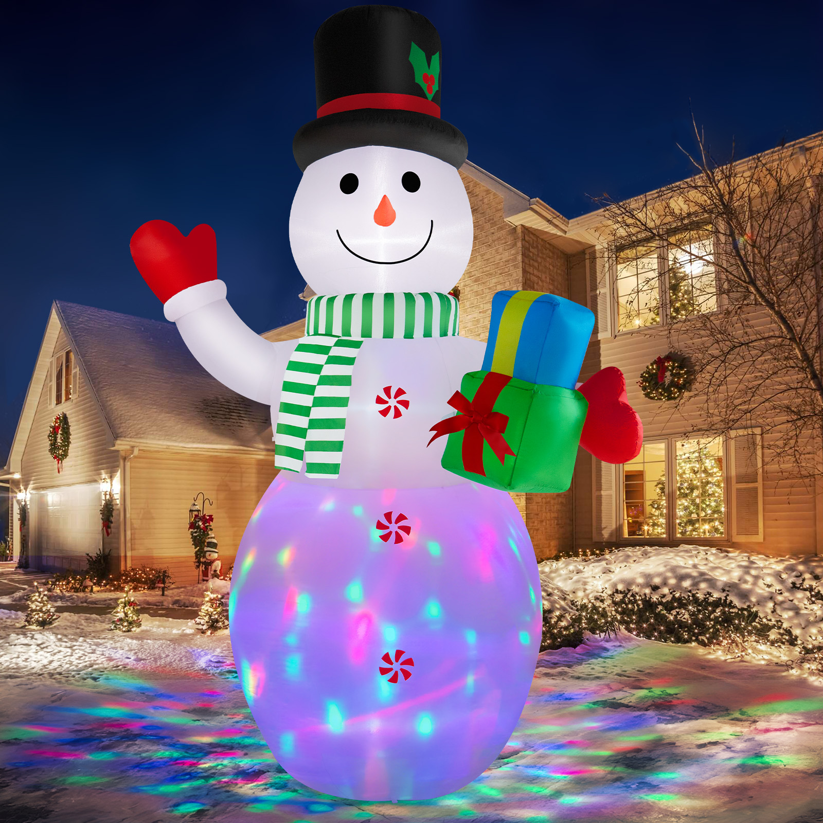 B&D 12ft Christmas Inflatables Snowman with LED Lights for Christmas ...